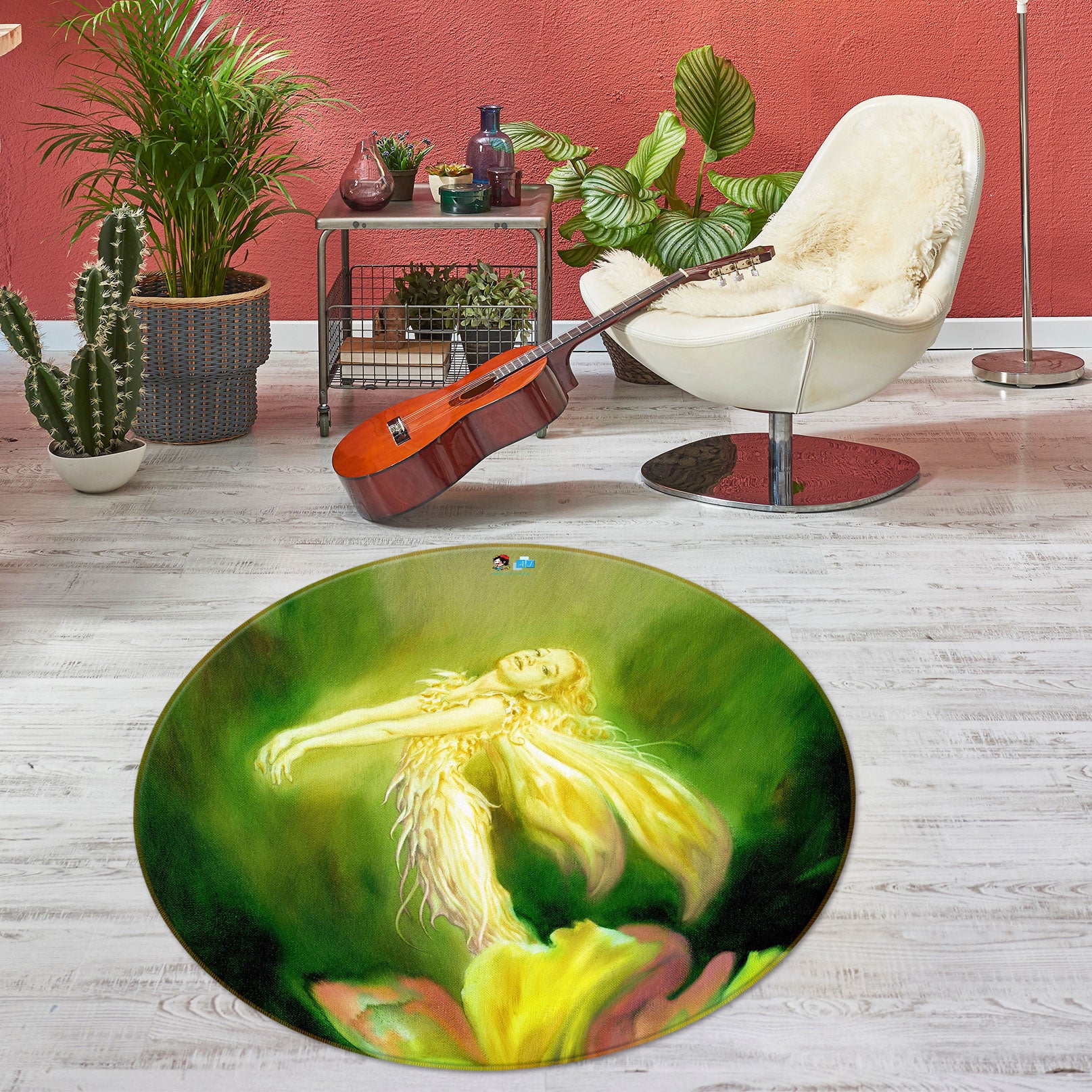 3D Golden Elf Girl 6133 Ciruelo Rug Round Non Slip Rug Mat