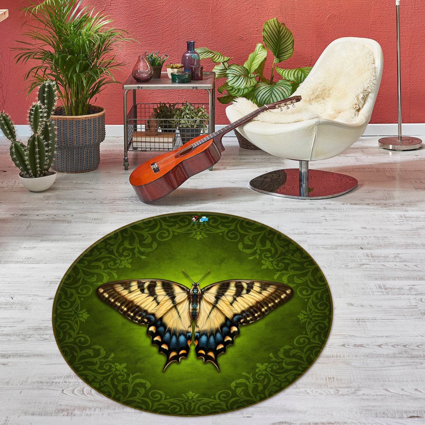 3D Butterfly Pattern 8892 Brigid Ashwood Rug Round Non Slip Rug Mat
