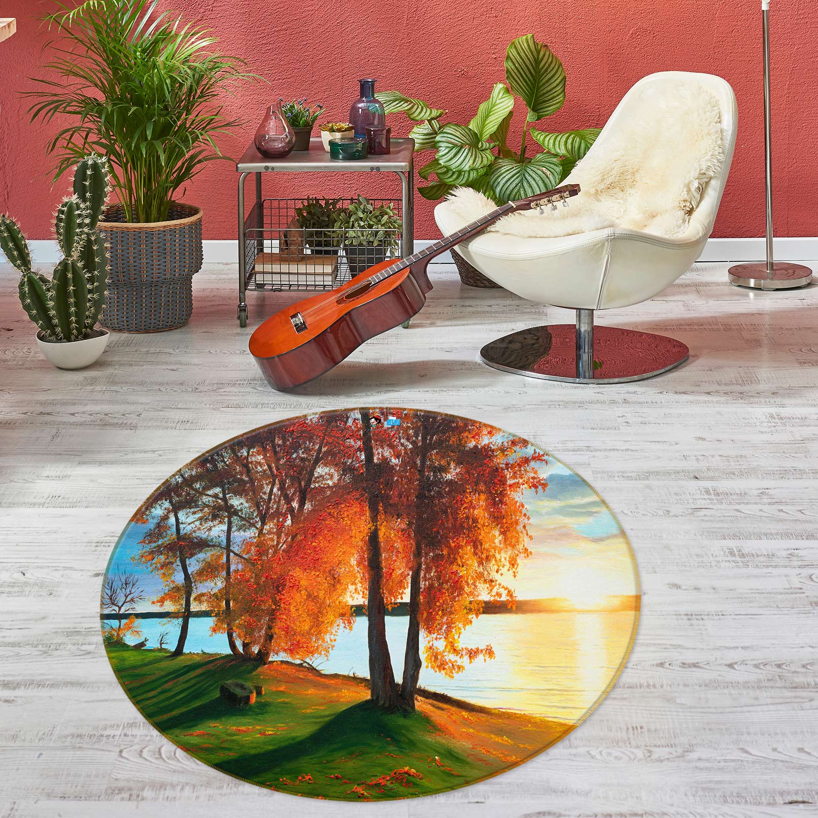 3D Meadow Tree 18125 Marina Zotova Rug Round Non Slip Rug Mat