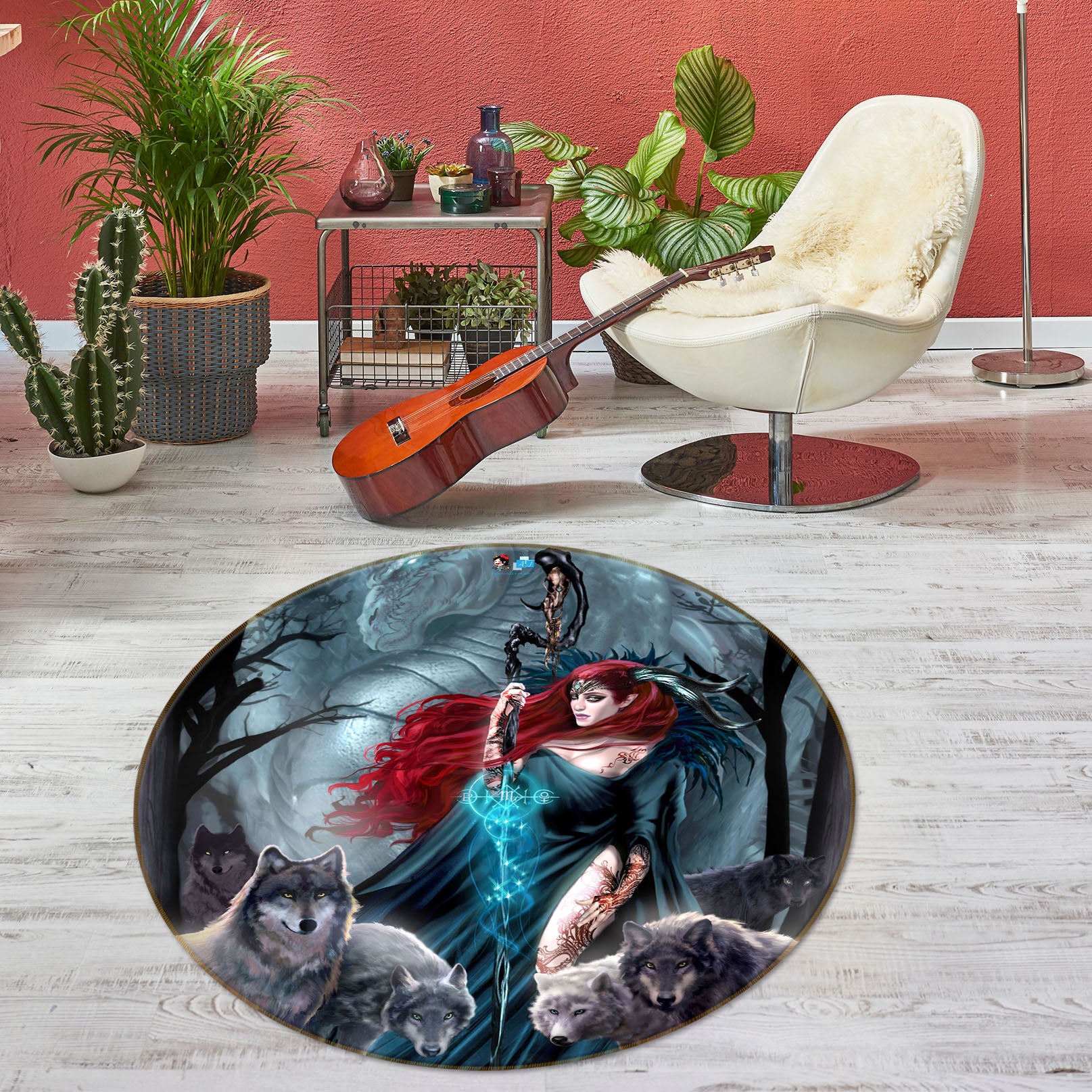 3D Dragon Woman 8388 Ruth Thompson Rug Round Non Slip Rug Mat