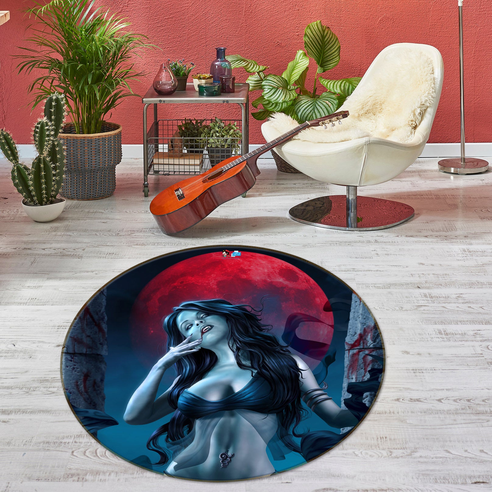3D Beauty Red Moon 4171 Tom Wood Rug Round Non Slip Rug Mat