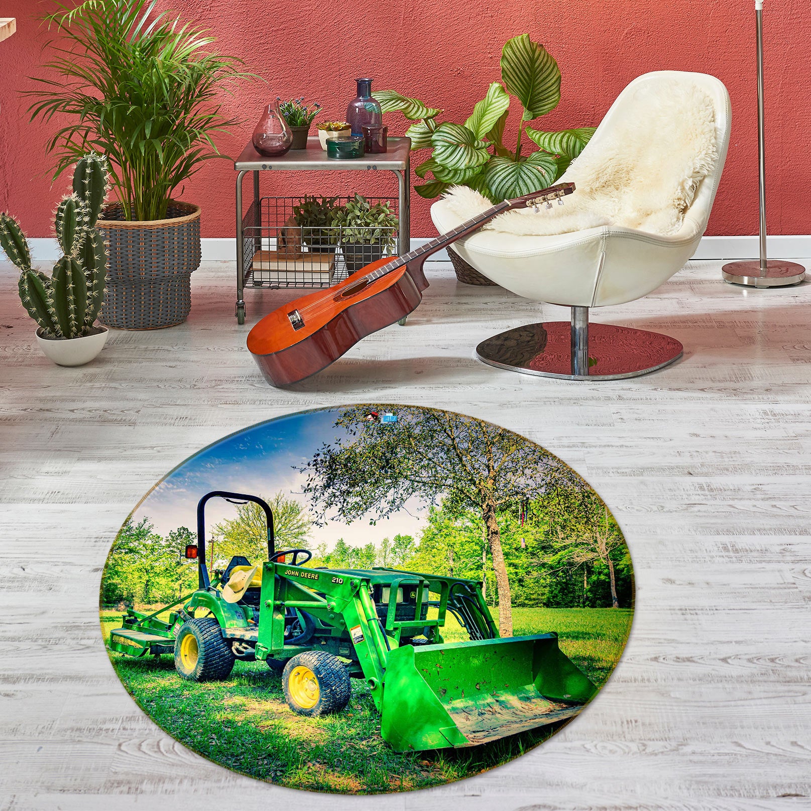 3D Green Lawn Mower 5023 Beth Sheridan Rug Round Non Slip Rug Mat