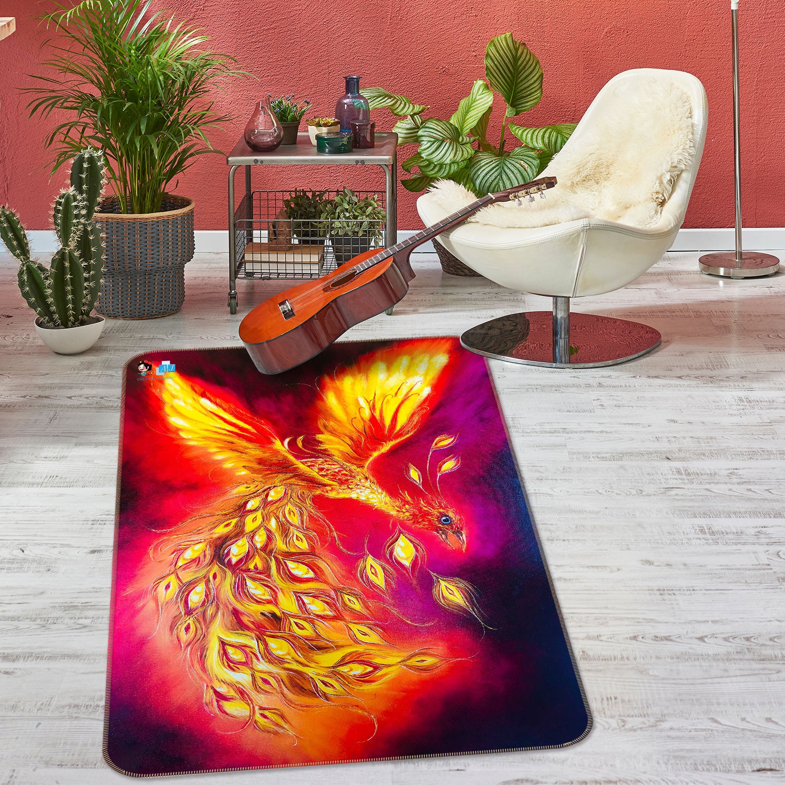 3D Peacock Phoenix 1165 Skromova Marina Rug Non Slip Rug Mat