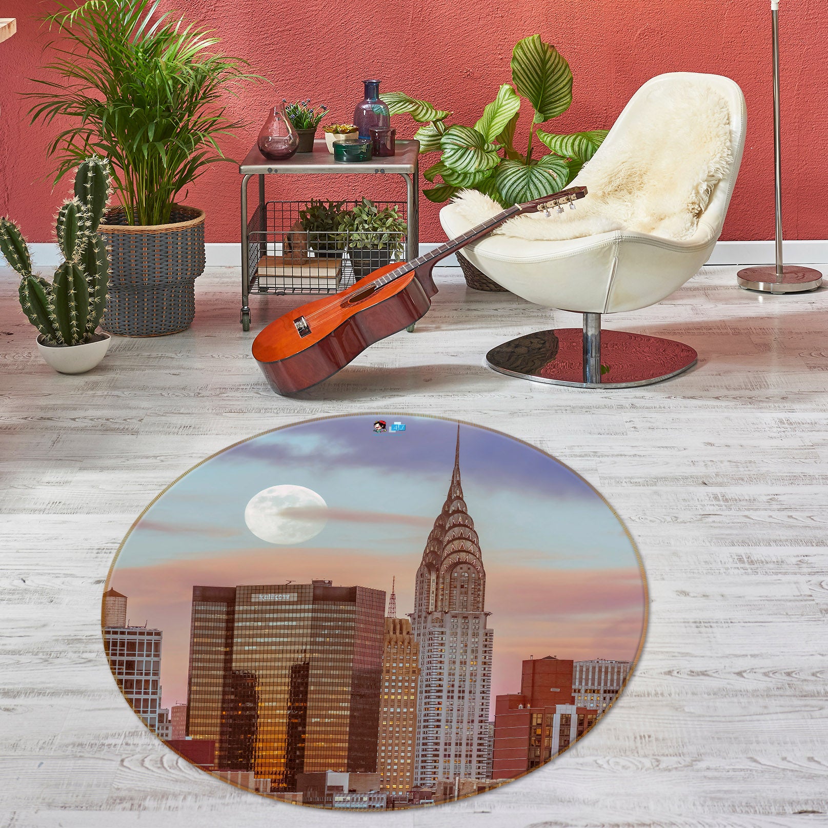 3D City Tower 7320 Assaf Frank Rug Round Non Slip Rug Mat