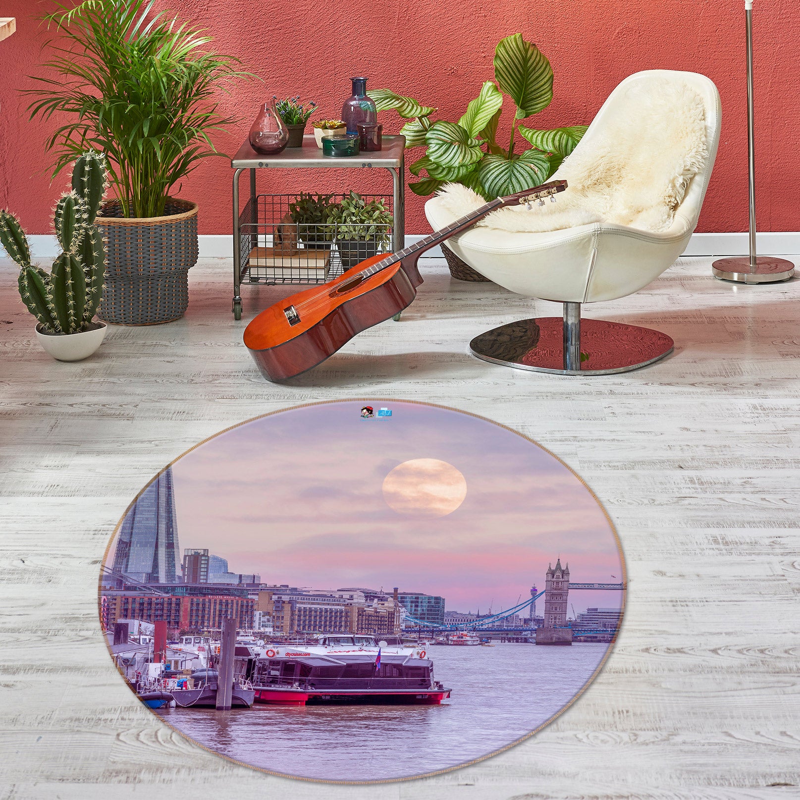 3D Sea Bridge 7560 Assaf Frank Rug Round Non Slip Rug Mat