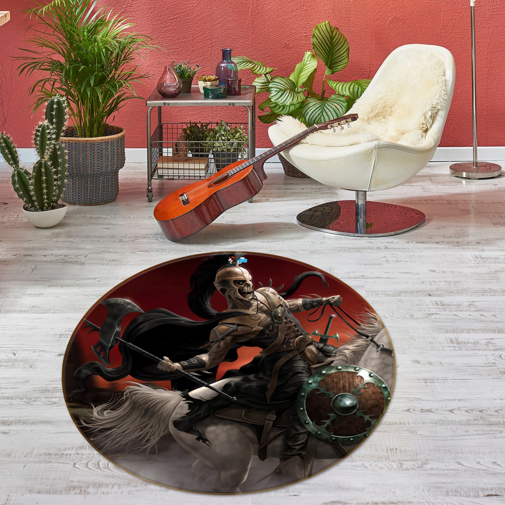 3D Knight 4187 Tom Wood Rug Round Non Slip Rug Mat