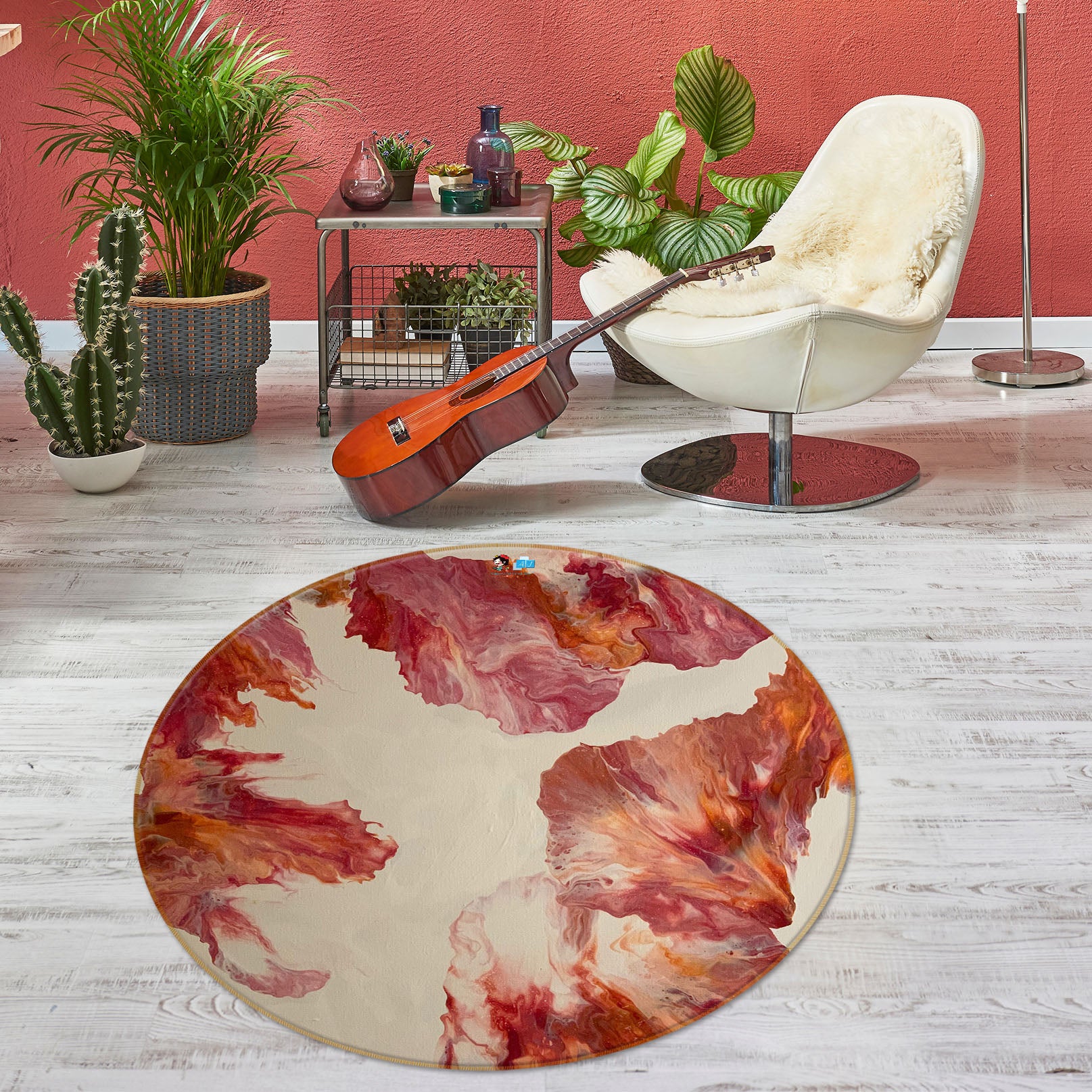 3D Red Brown 40005 Valerie Latrice Rug Round Non Slip Rug Mat
