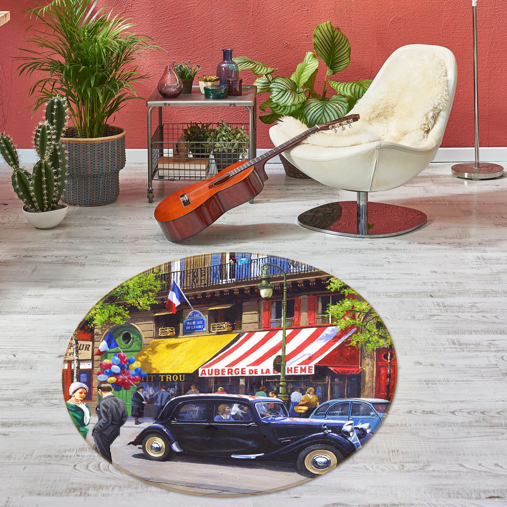 3D Black Car 052 Kevin Walsh Rug Round Non Slip Rug Mat