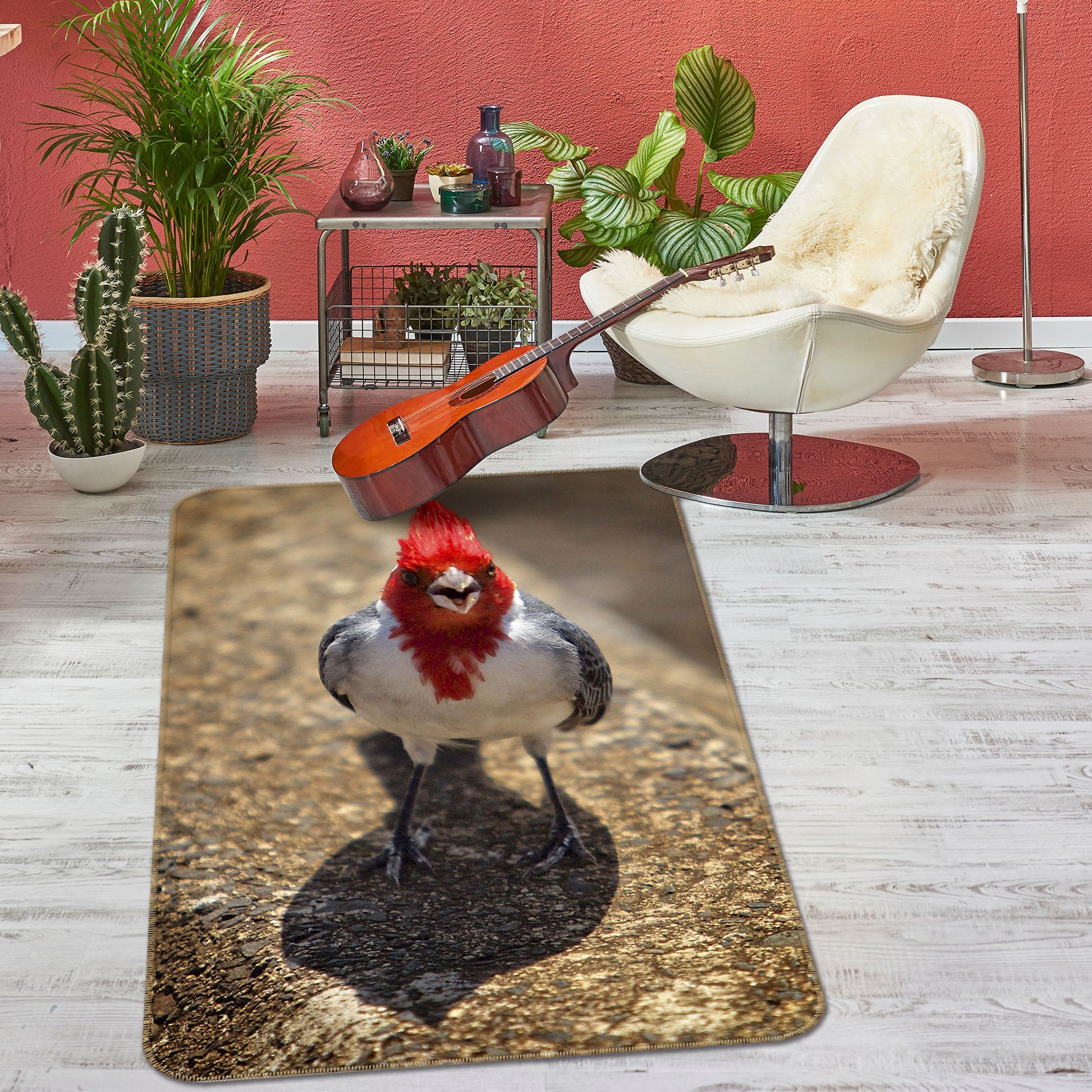 3D Red Feather 1136 Kathy Barefield Rug Non Slip Rug Mat