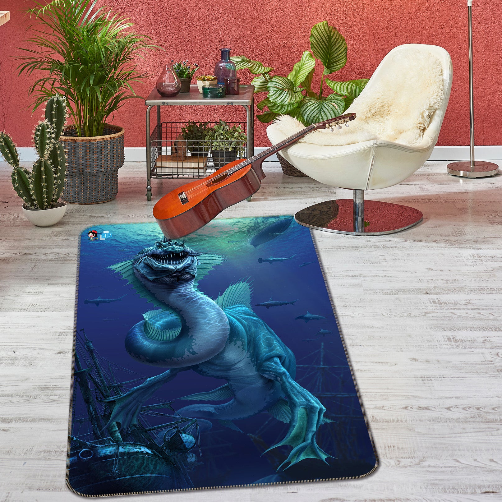 3D Under Sea Dragon 4130 Tom Wood Rug Non Slip Rug Mat
