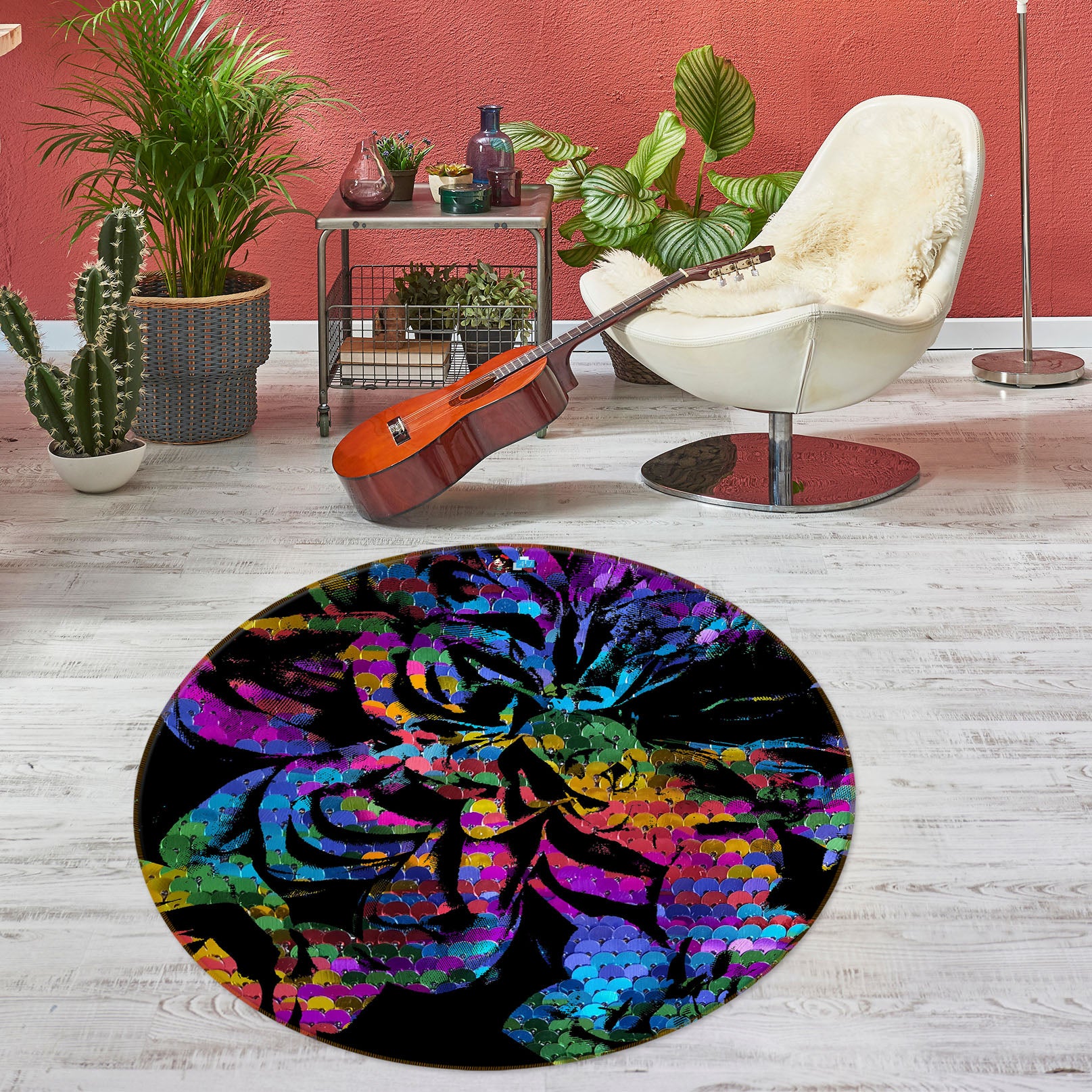 3D Color Scale Pattern 19193 Shandra Smith Rug Round Non Slip Rug Mat