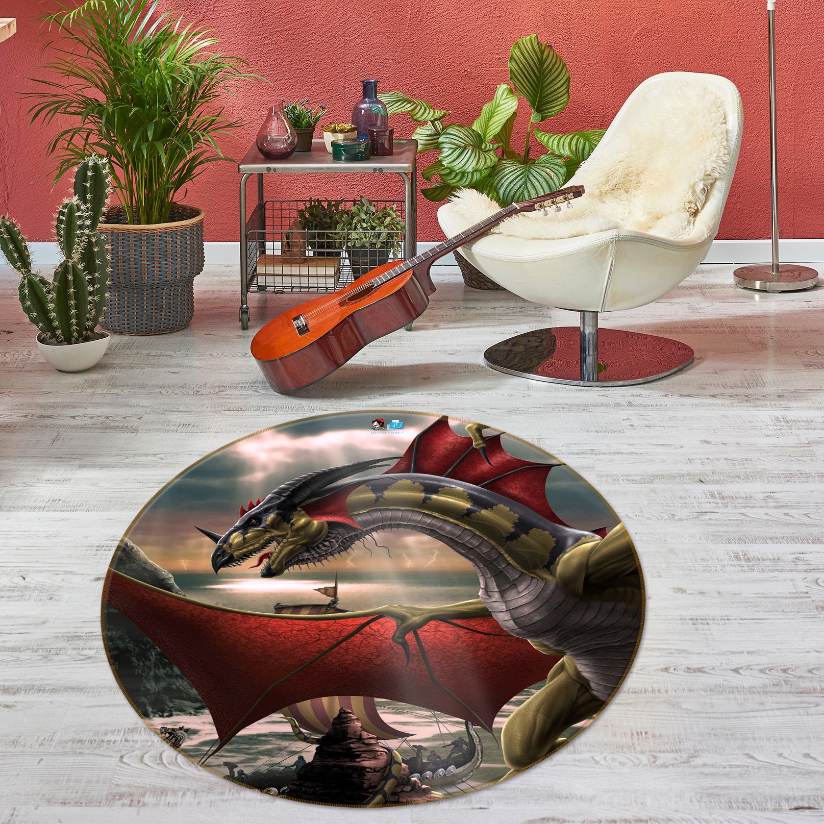 3D Dragon Wing 4167 Tom Wood Rug Round Non Slip Rug Mat