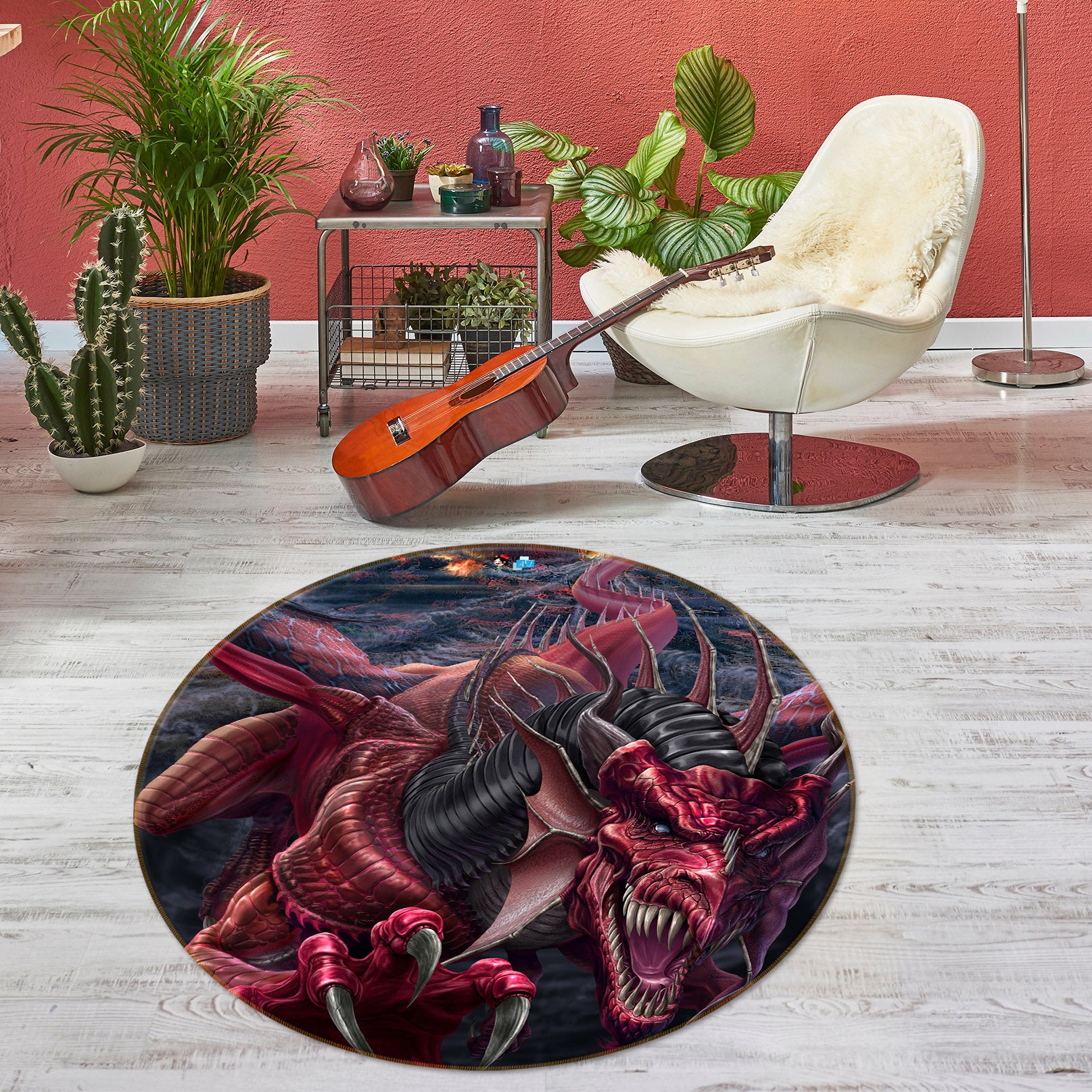 3D Red Dragon 4169 Tom Wood Rug Round Non Slip Rug Mat