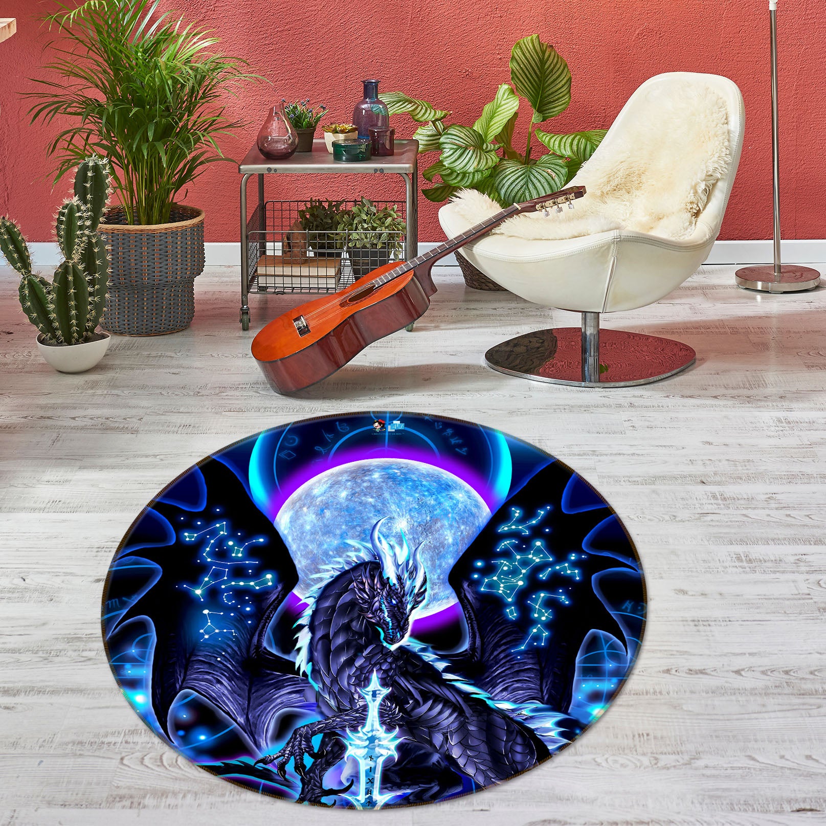 3D Planet Dragon 8367 Ruth Thompson Rug Round Non Slip Rug Mat