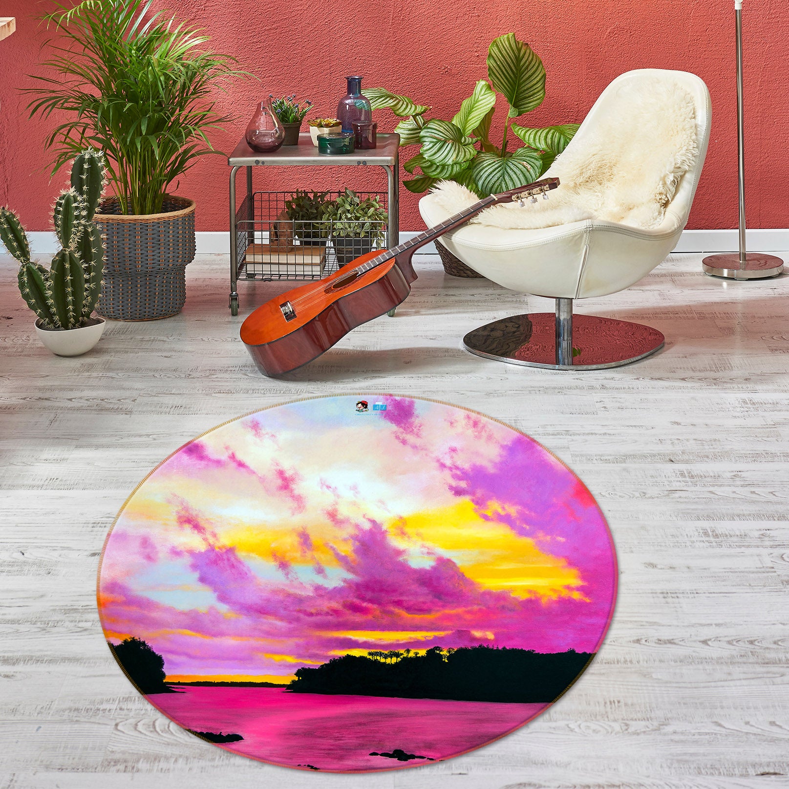 3D Pink Clouds 11089 Matthew Holden Bates Rug Round Non Slip Rug Mat