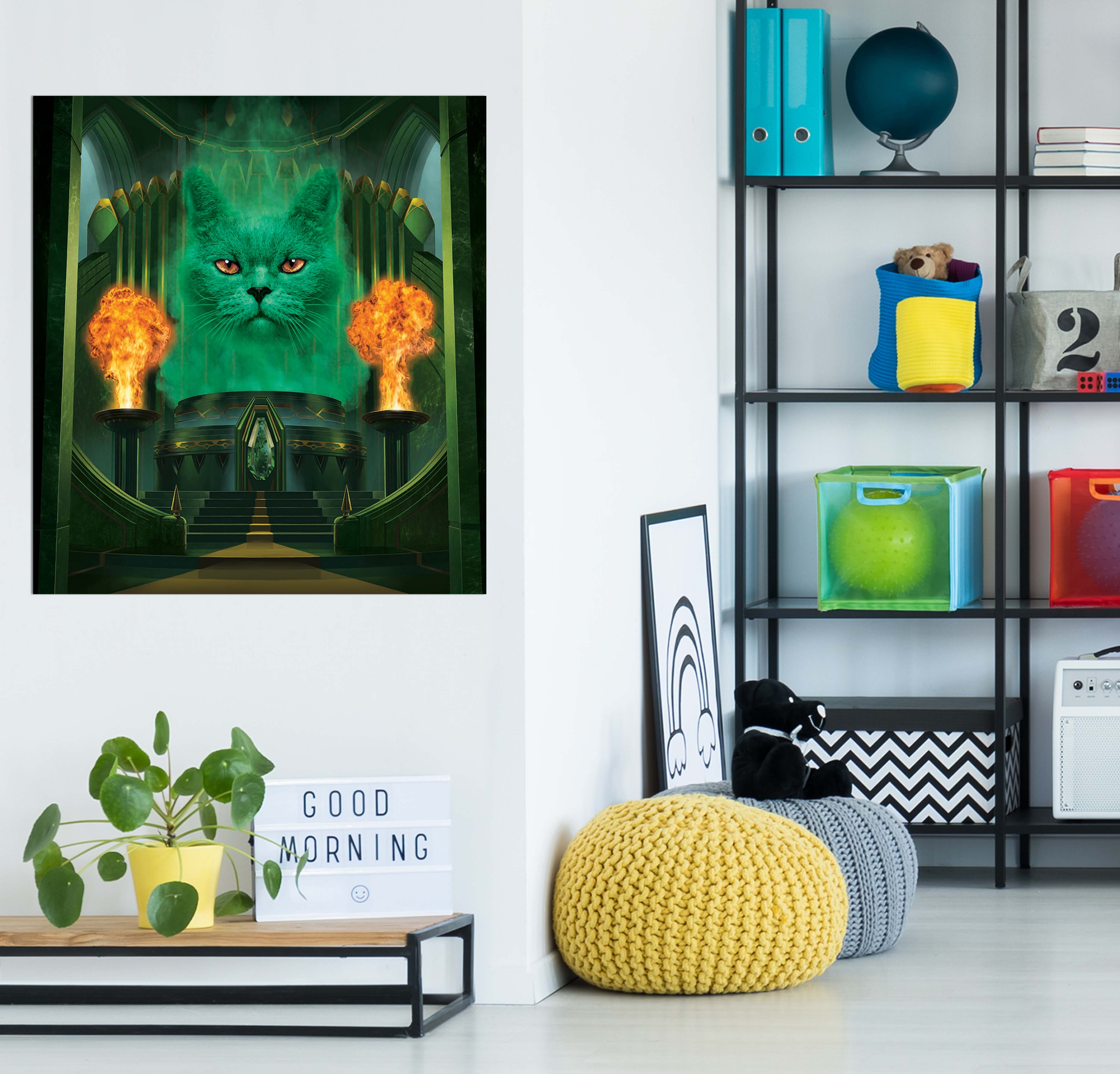 3D Green Fire Cat 017 Vincent Hie Wall Sticker