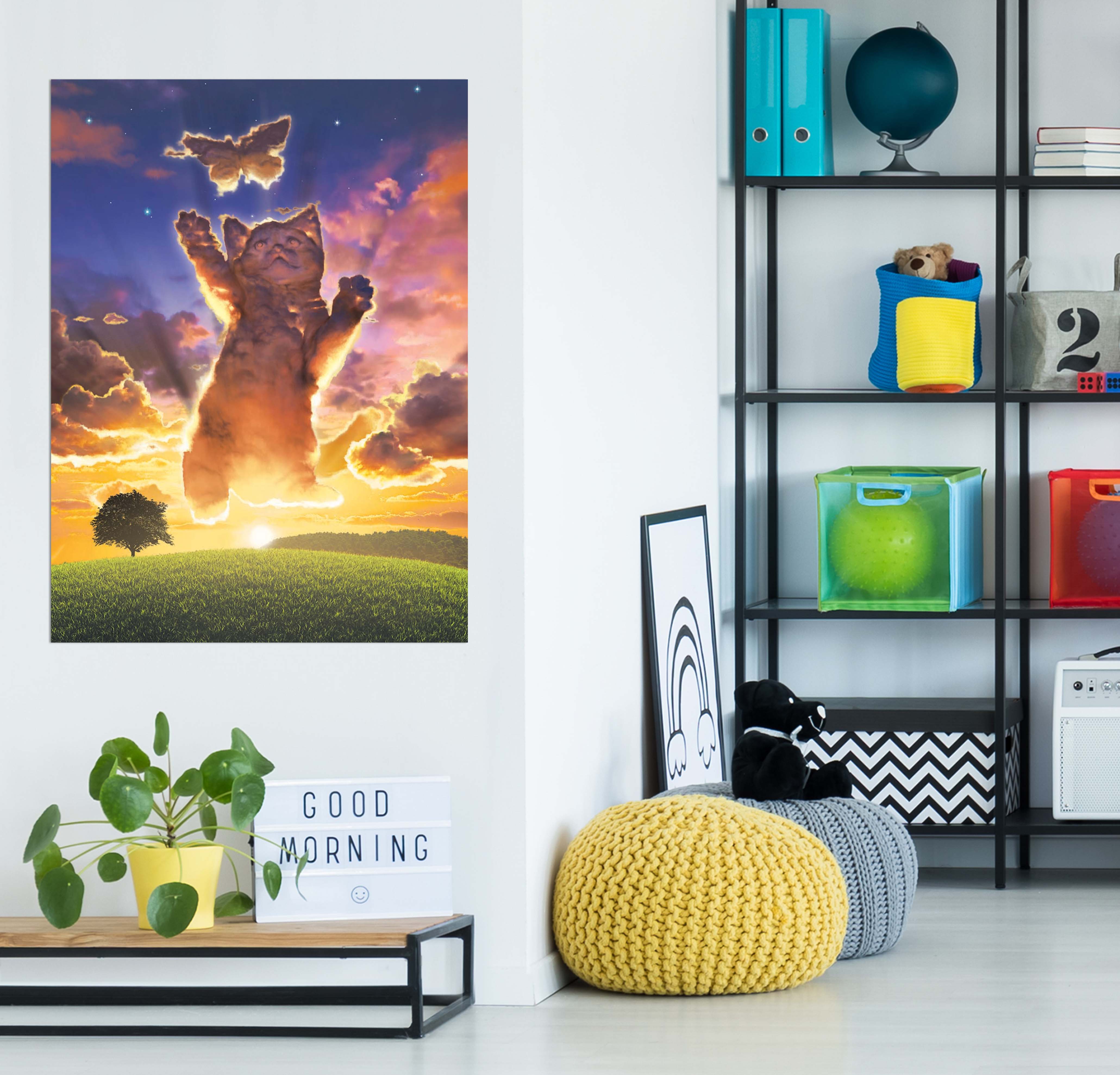 3D Cloud Kitten Sunset 024 Vincent Hie Wall Sticker