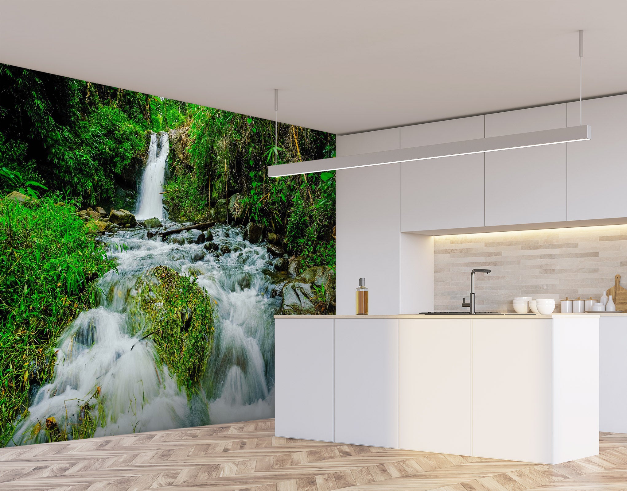 3D White Waterfall Forest 84 Wall Murals