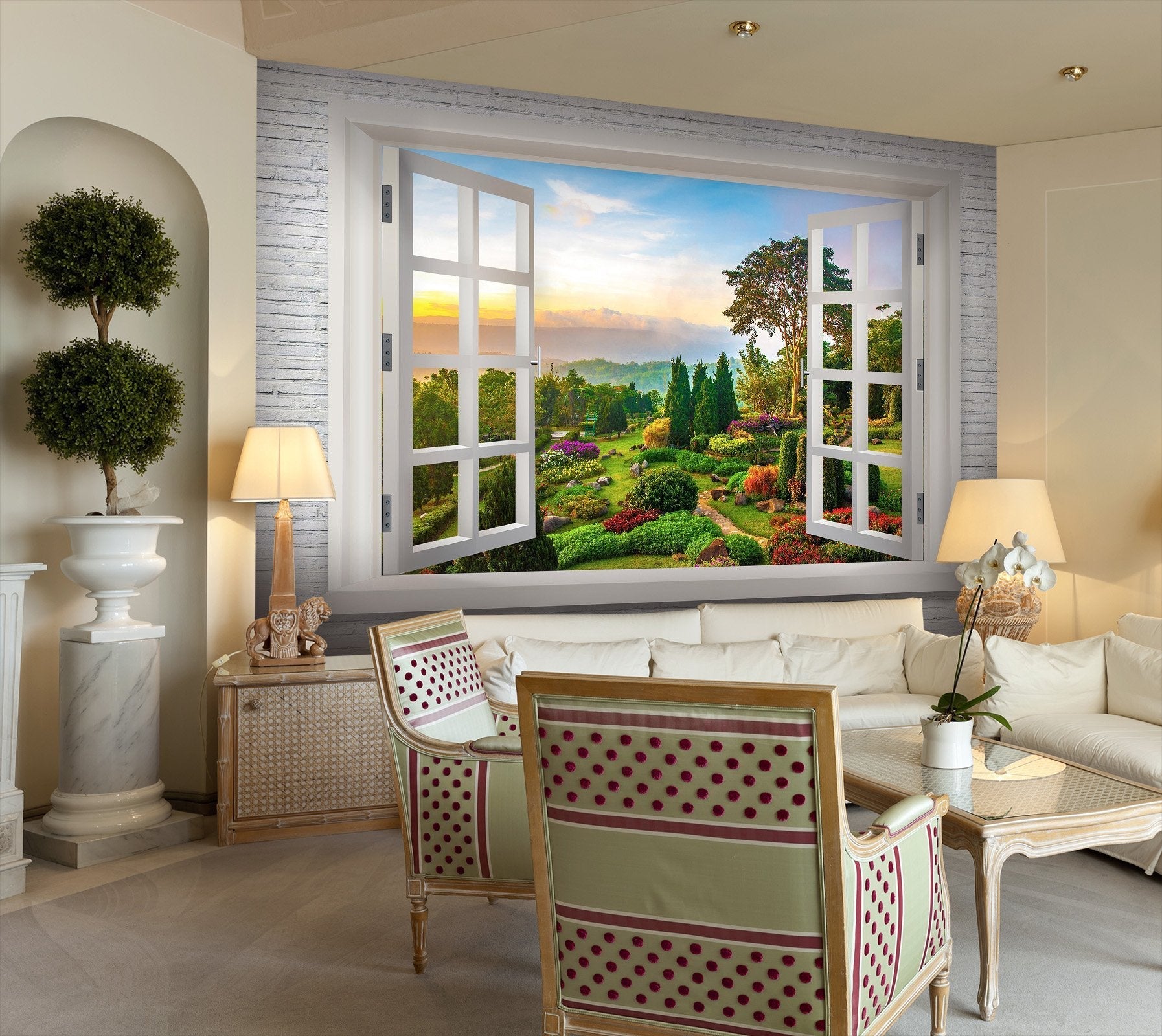 3D window view with trees and flowers 07 Wall Murals Wallpaper AJ Wallpaper 