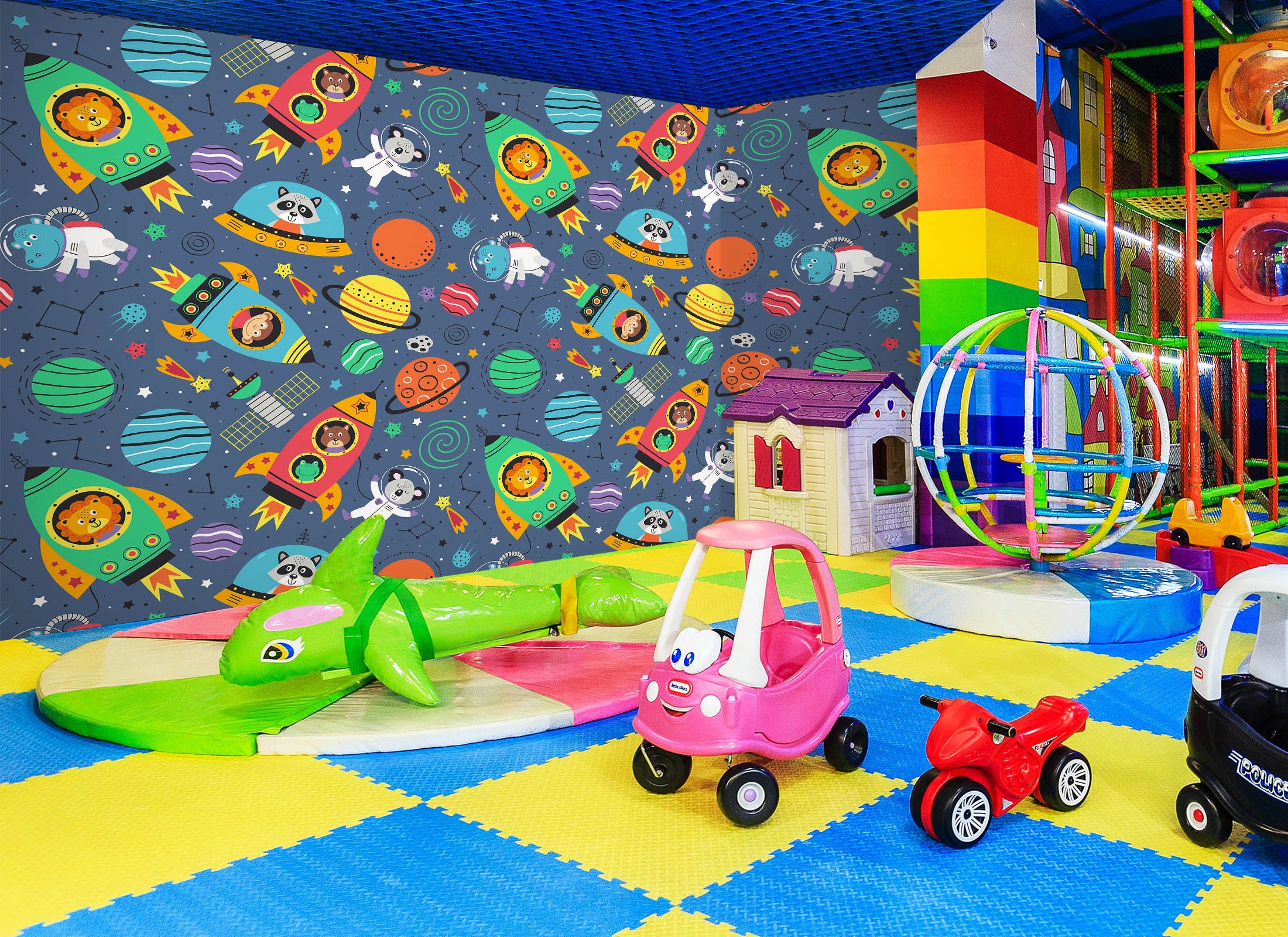 3D Rocket Planet Pattern 1423 Indoor Play Centres Wall Murals
