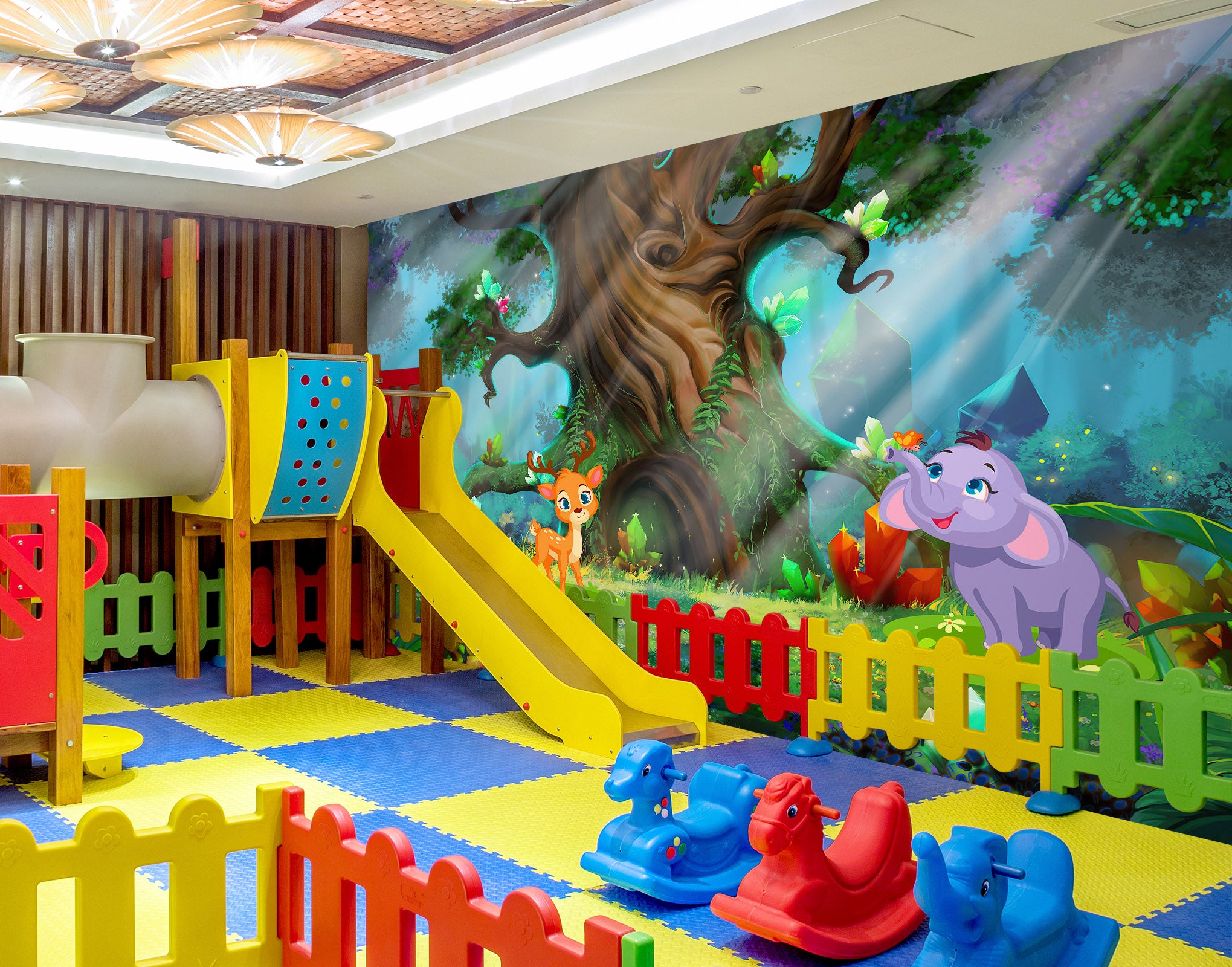 3D Big Tree Animal 1432 Indoor Play Centres Wall Murals