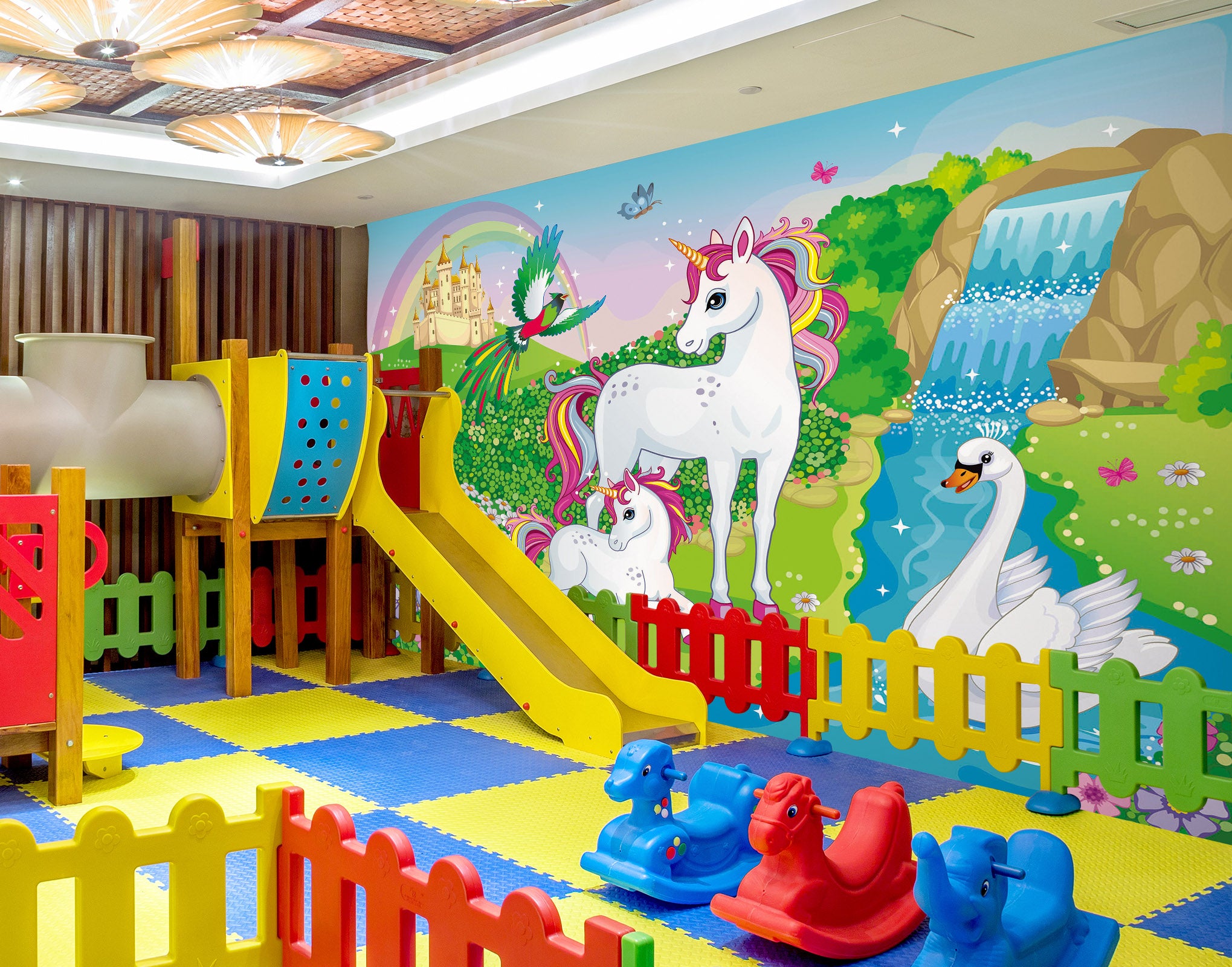 3D Unicorn Swan 1422 Indoor Play Centres Wall Murals