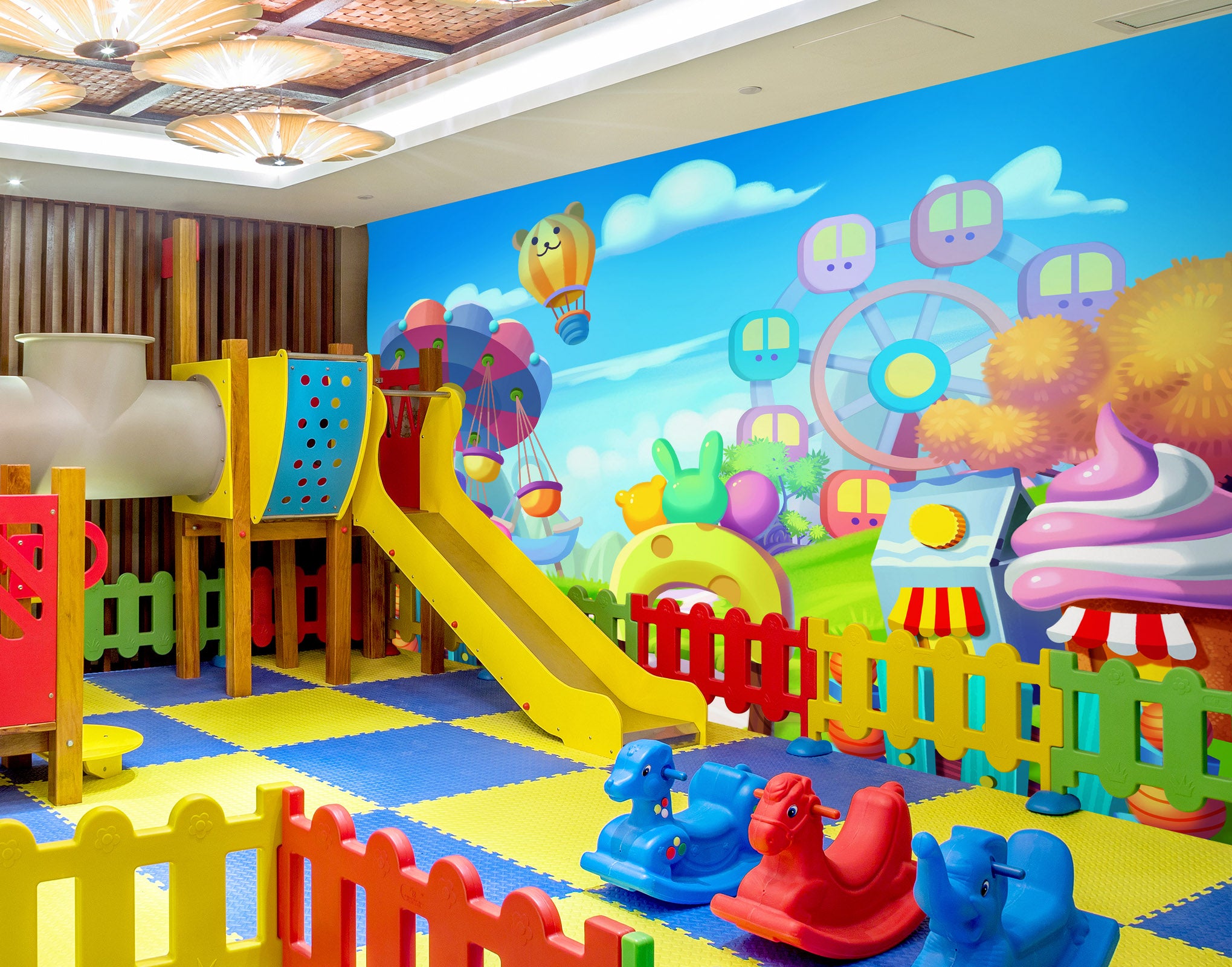 3D Cartoon Hot Air Balloon Ferris Wheel 1408 Indoor Play Centres Wall Murals