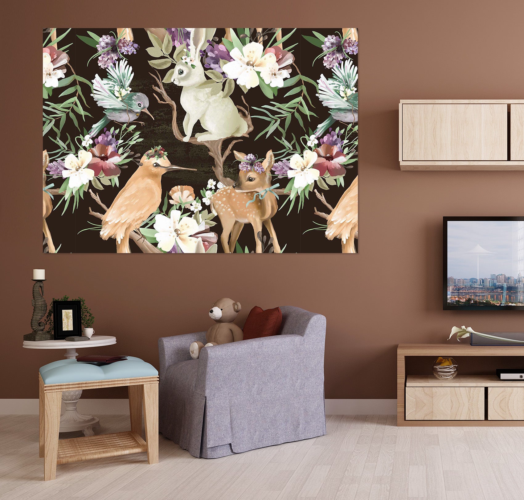 3D Bird Deer Rabbit 1058 Wall Sticker