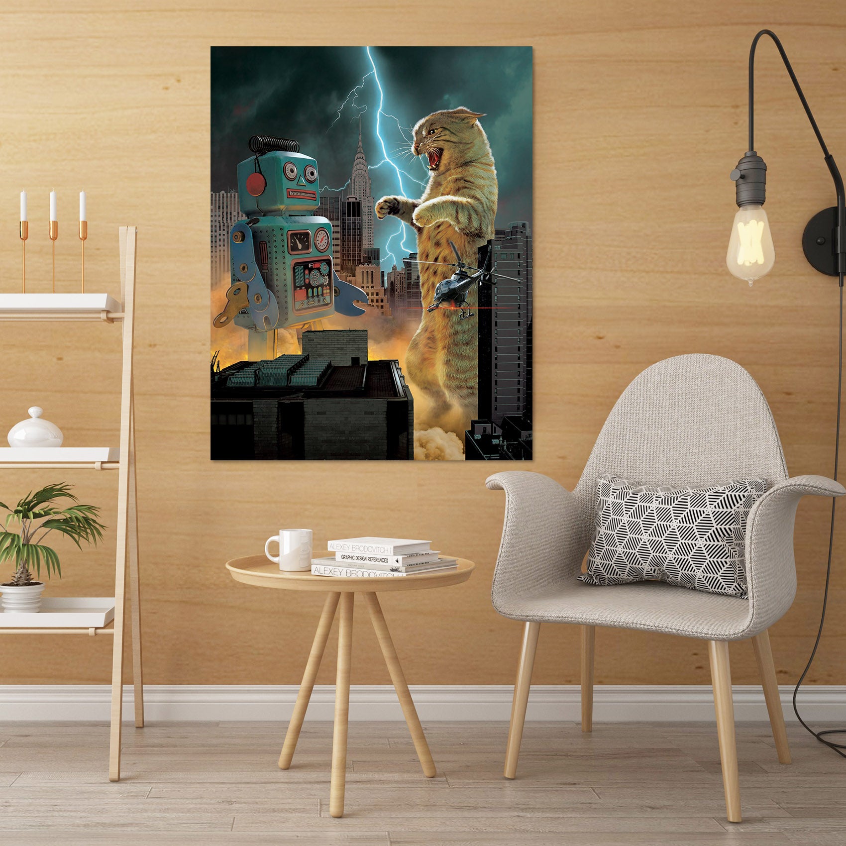 3D Catzilla Vs Robot Def 020 Vincent Hie Wall Sticker