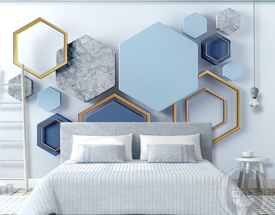 3D Blue Hexagon WG026 Wall Murals