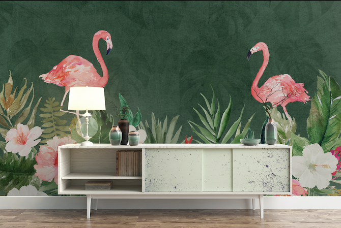 3D Leaf Flamingo WG247 Wall Murals