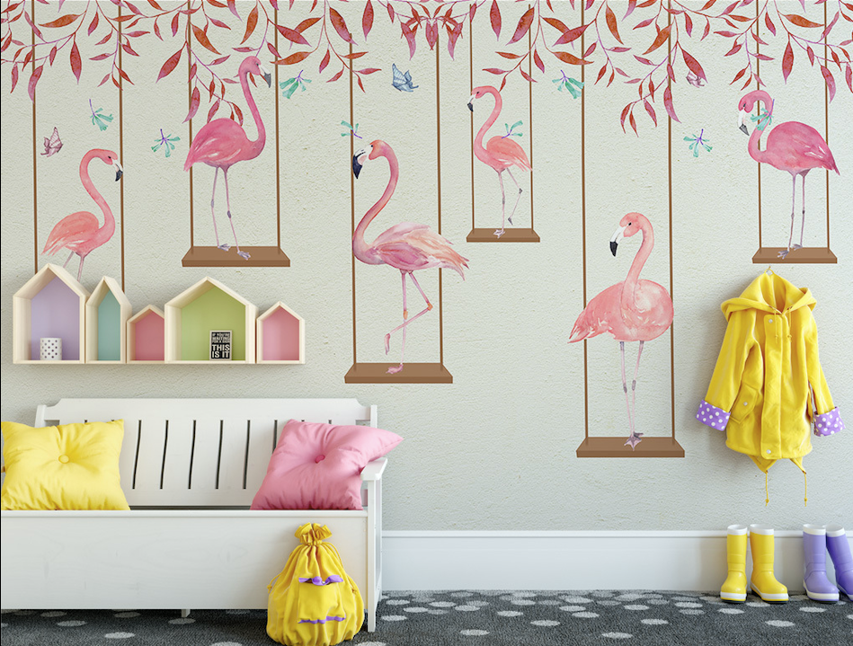 3D Pink Flamingo WG018 Wall Murals