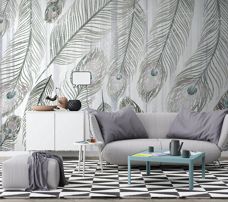 3D Grey Feather WG036 Wall Murals