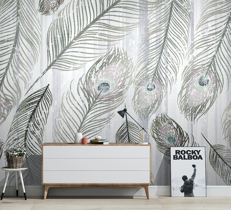 3D Grey Feather WG036 Wall Murals