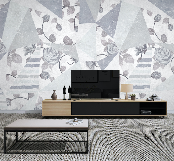 3D Grey Flowers WG266 Wall Murals