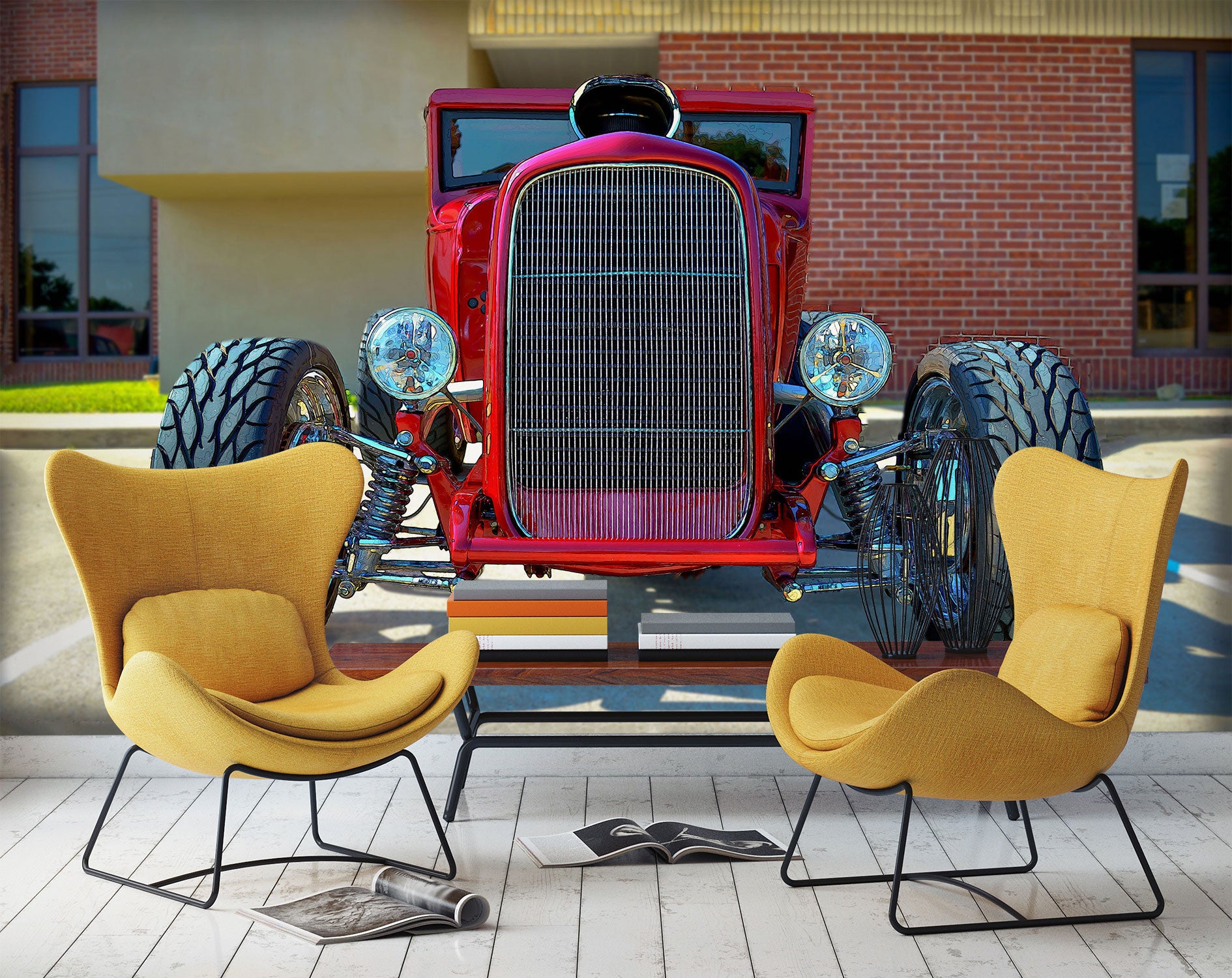 3D Red Car 10868 Alius Herb Wall Mural Wall Murals