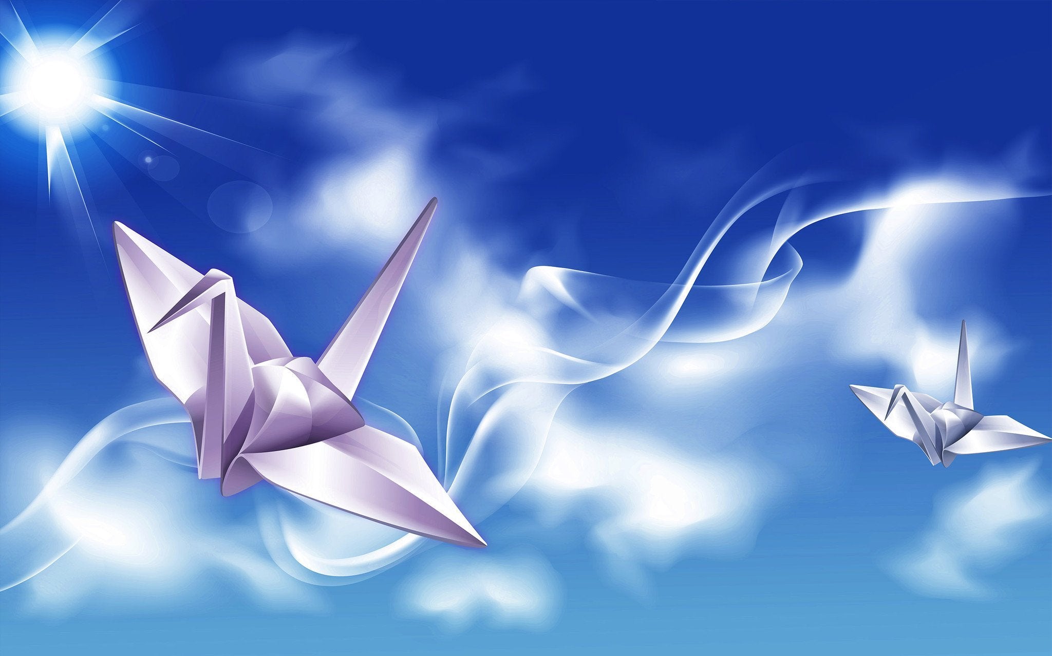 Blue Sky Flying Paper Birds Wallpaper AJ Wallpaper 