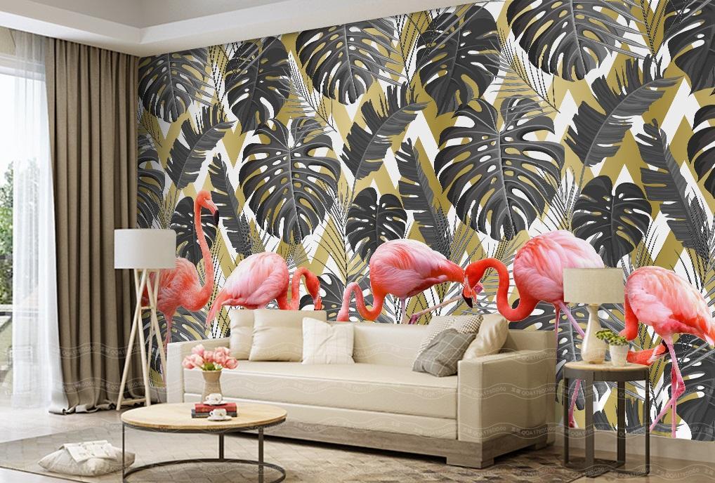 3D Flamingo Leaves 095 Wallpaper AJ Wallpaper 