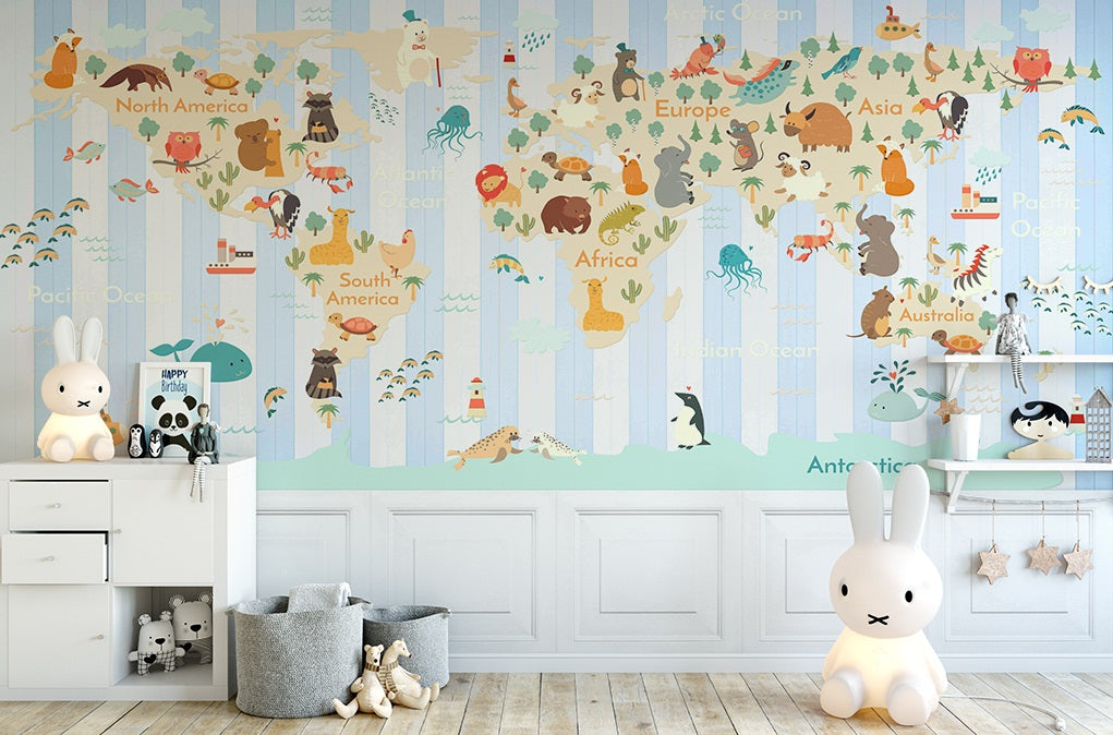 3D Animal Cute Map WC569 Wall Murals