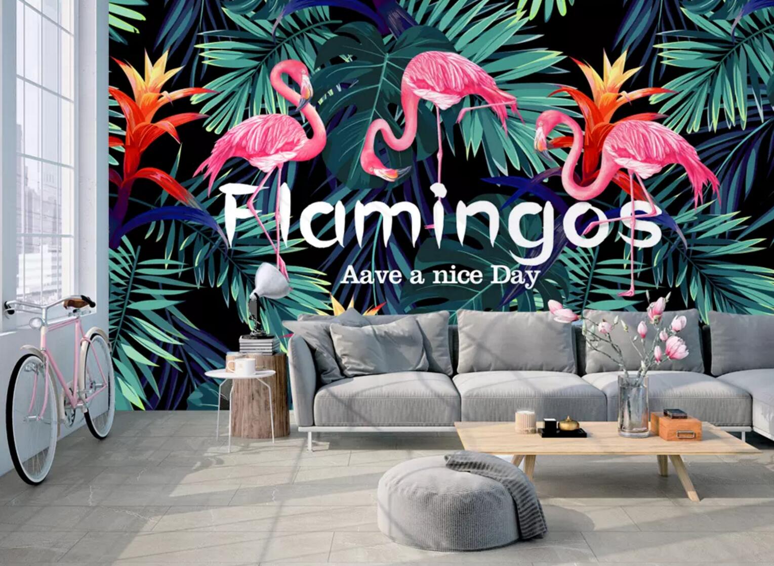 3D Flamingo Woods WC672 Wall Murals