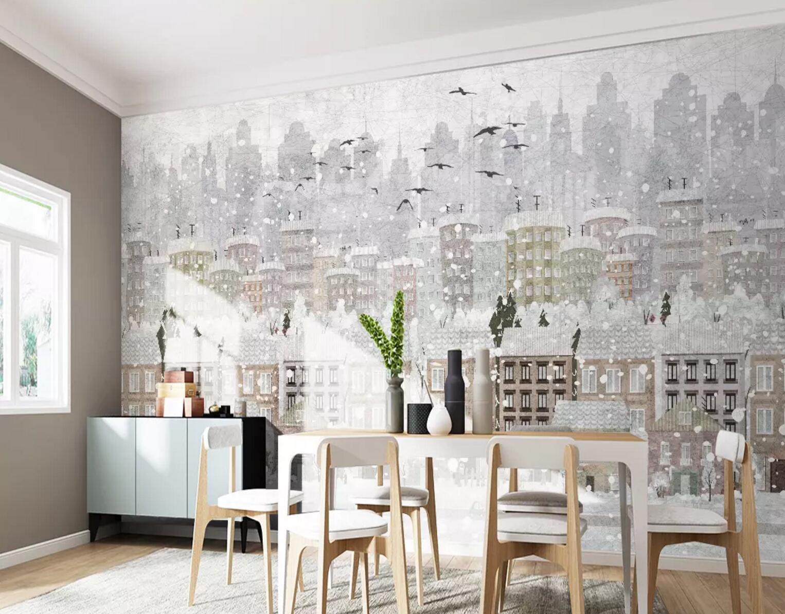 3D City Snow Bird WC771 Wall Murals