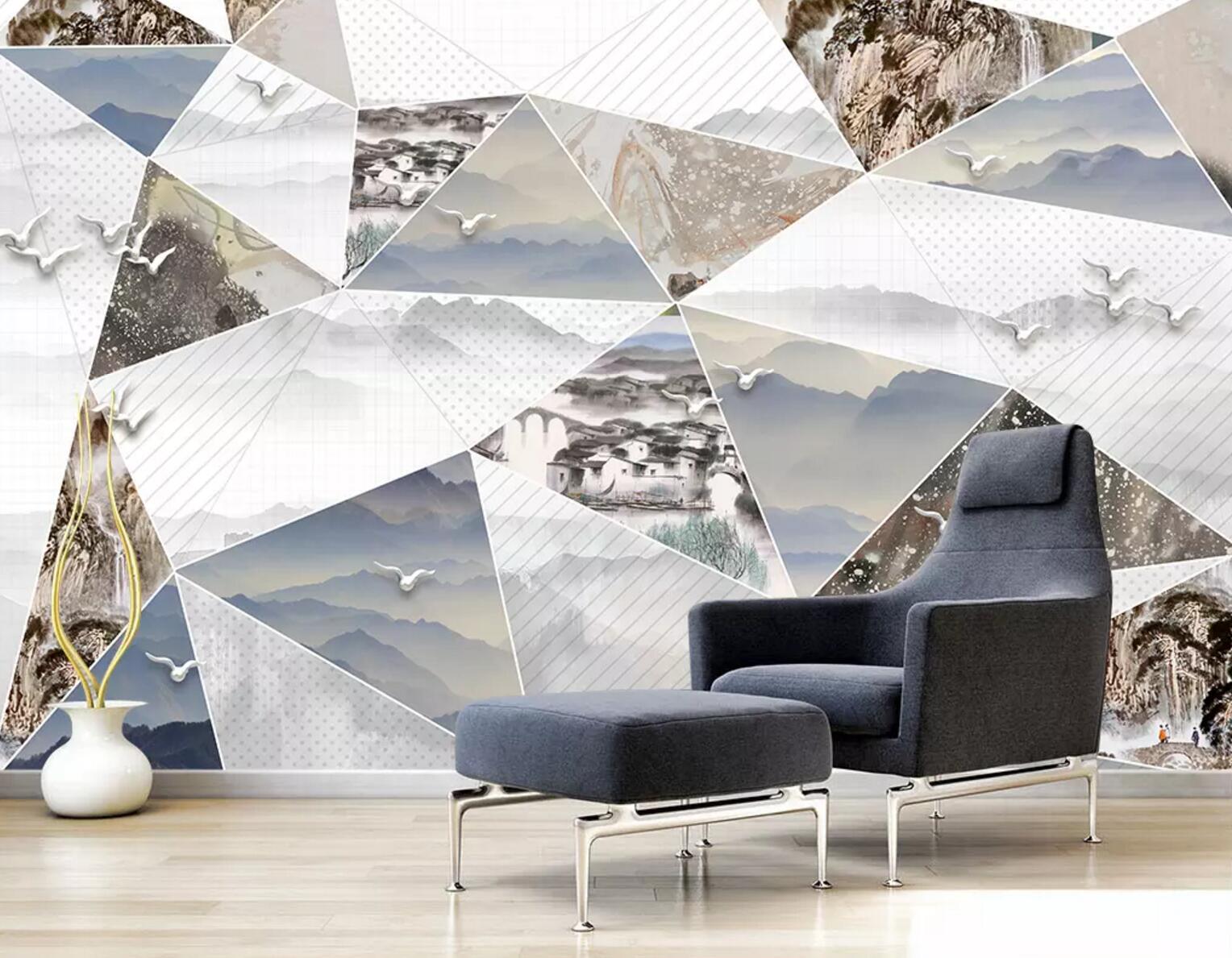 3D Triangle Pattern Dove WC602 Wall Murals