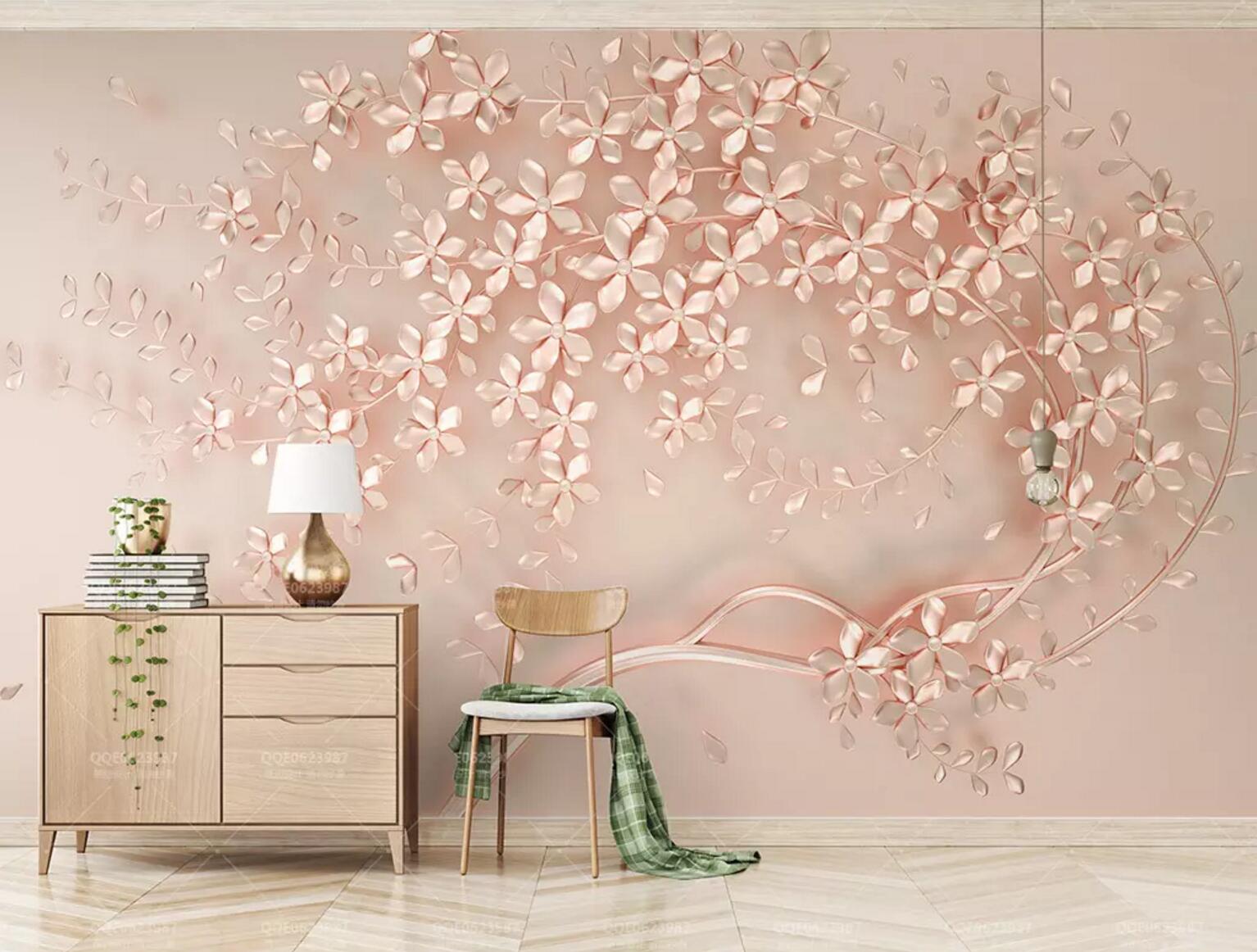 3D Pink Crystal Flower WC535 Wall Murals