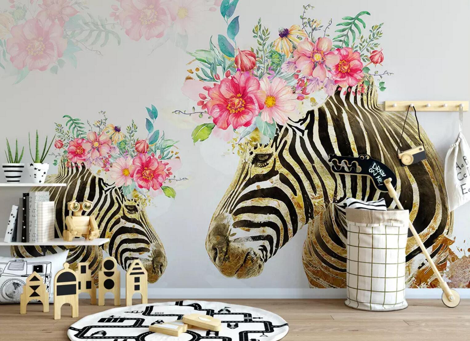 3D Zebra Flower WC458 Wall Murals