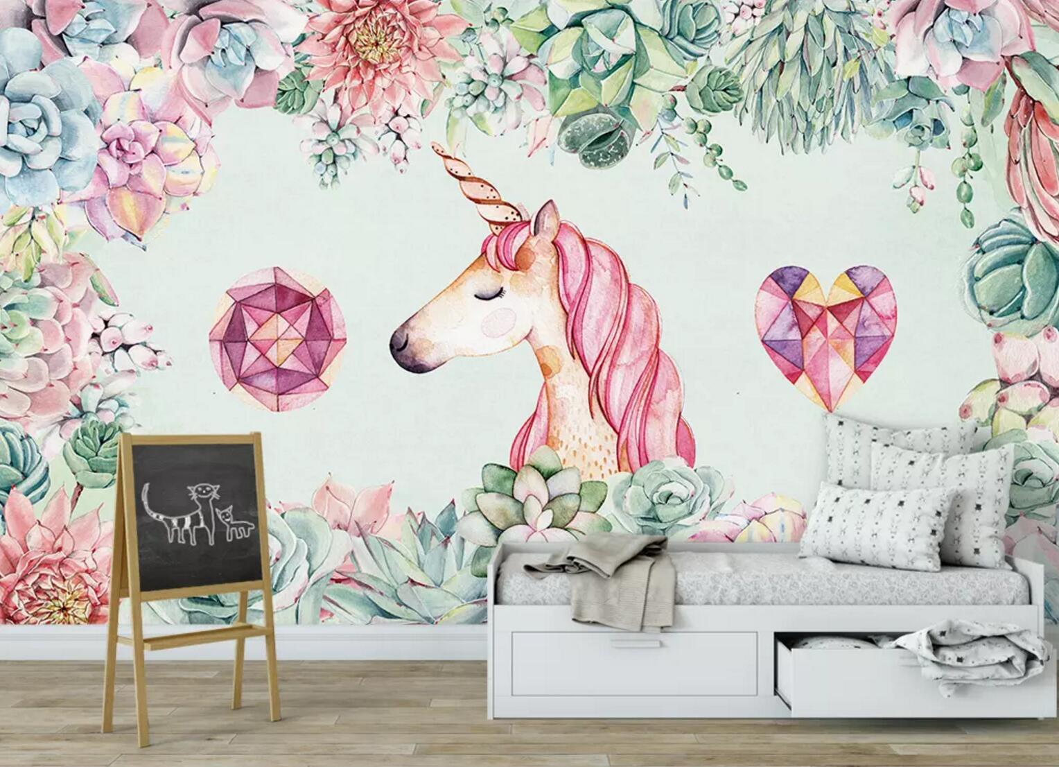 3D Pink Unicorn WC643 Wall Murals
