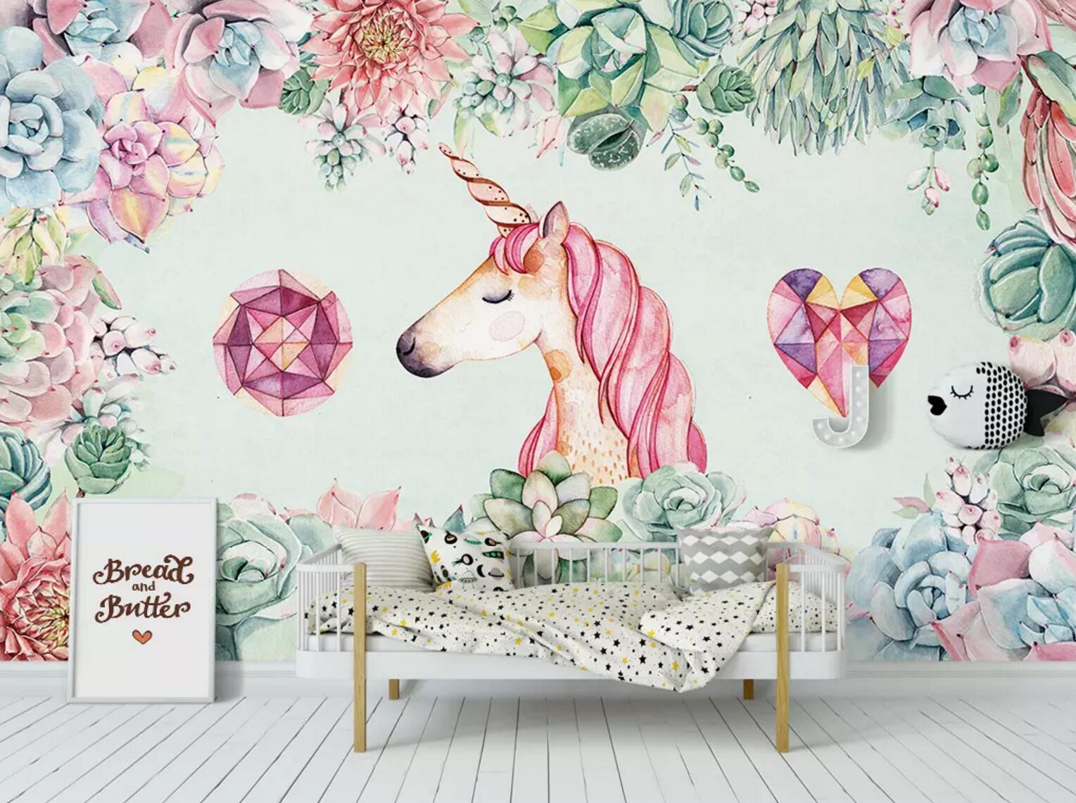 3D Pink Unicorn WC643 Wall Murals