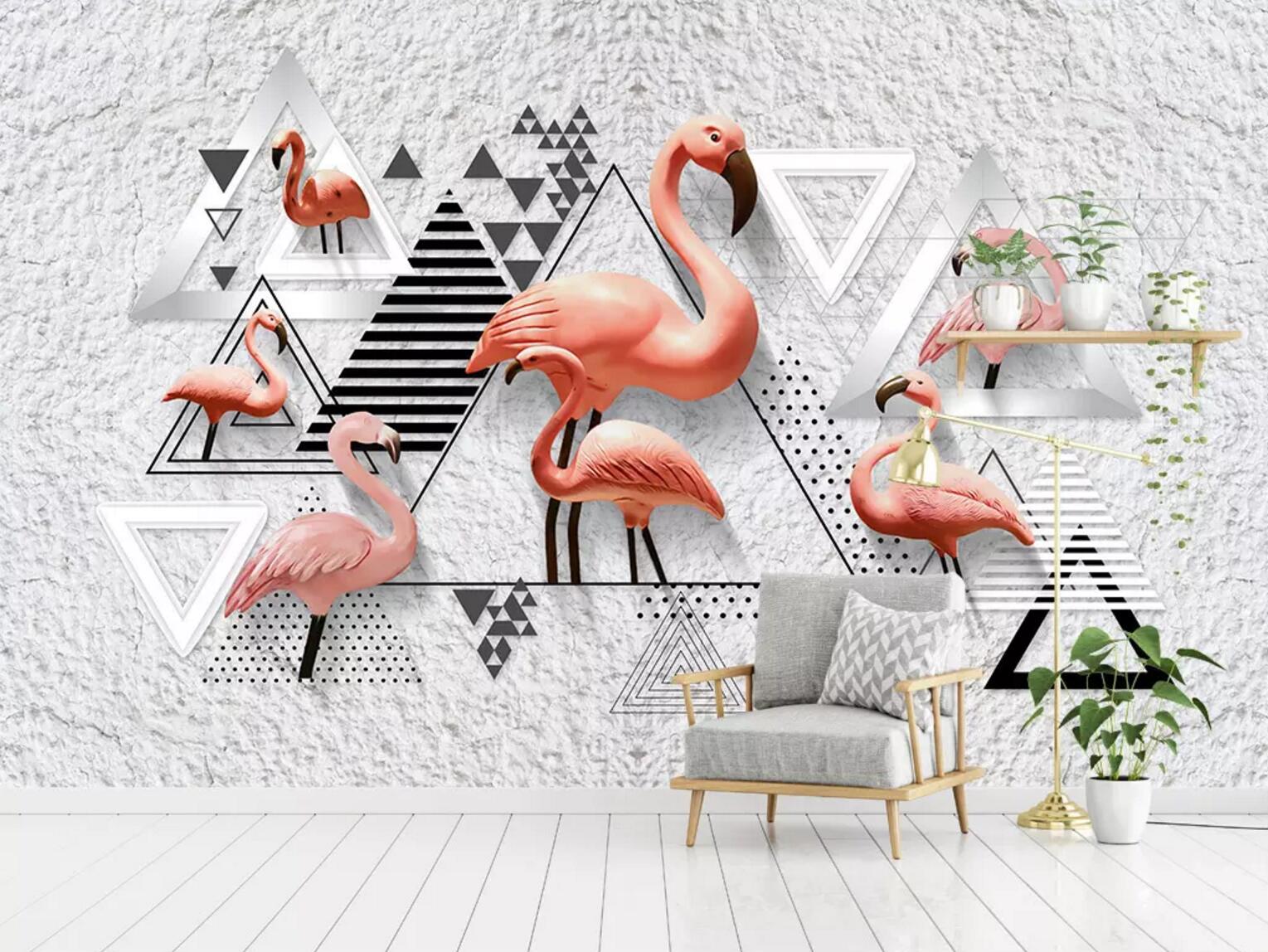3D Triangle Flamingo WC472 Wall Murals