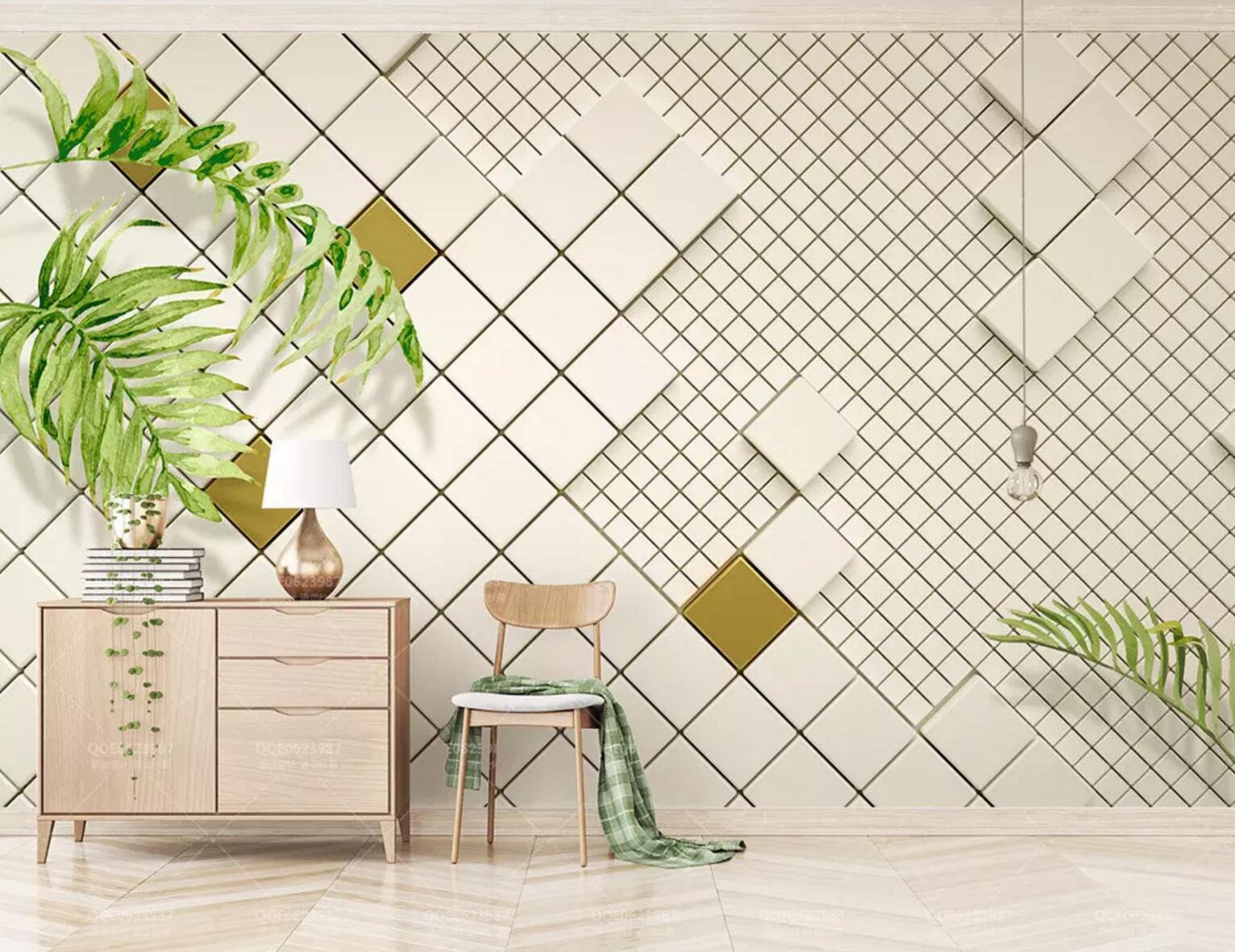 3D Square Brick Leaves WC636 Wall Murals