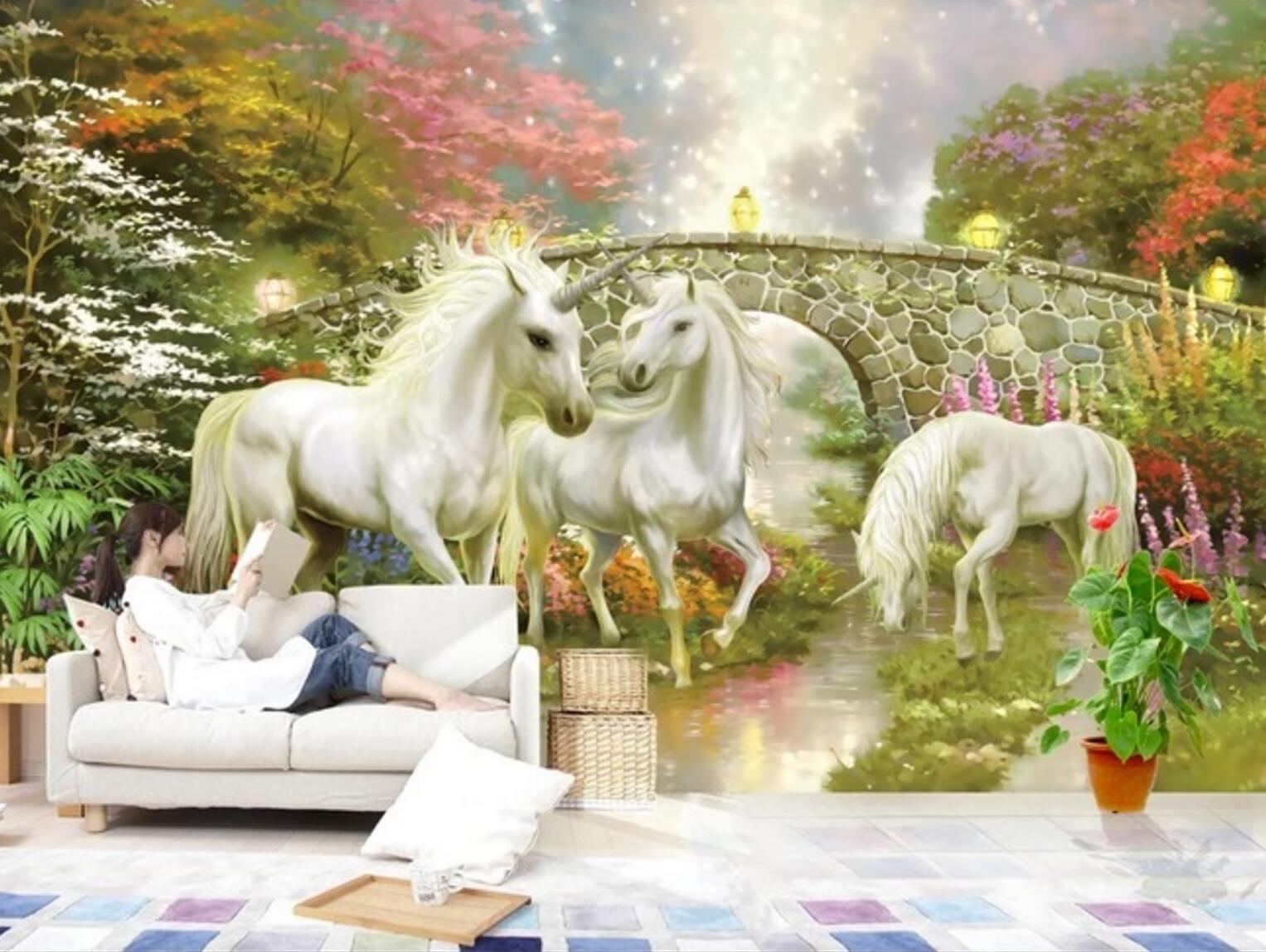 3D Stone Bridge Unicorn 226 Wallpaper AJ Wallpaper 