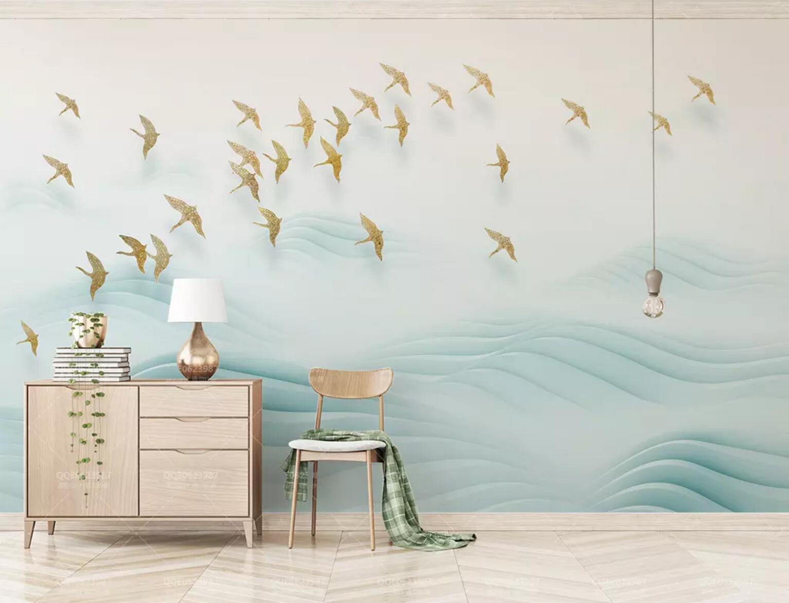 3D Golden Goose Flock WC374 Wall Murals